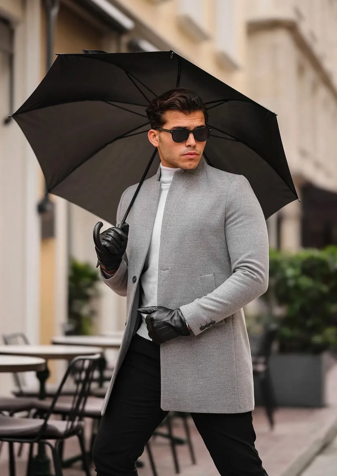 [Adam] Light Grey Single-Breasted Pea Coat 100% Wool