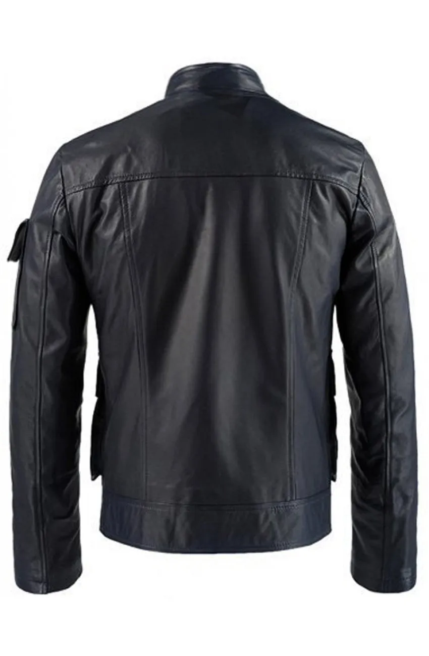 Alpha Real Leather Jacket Men Black Biker Motorcycle Genuine