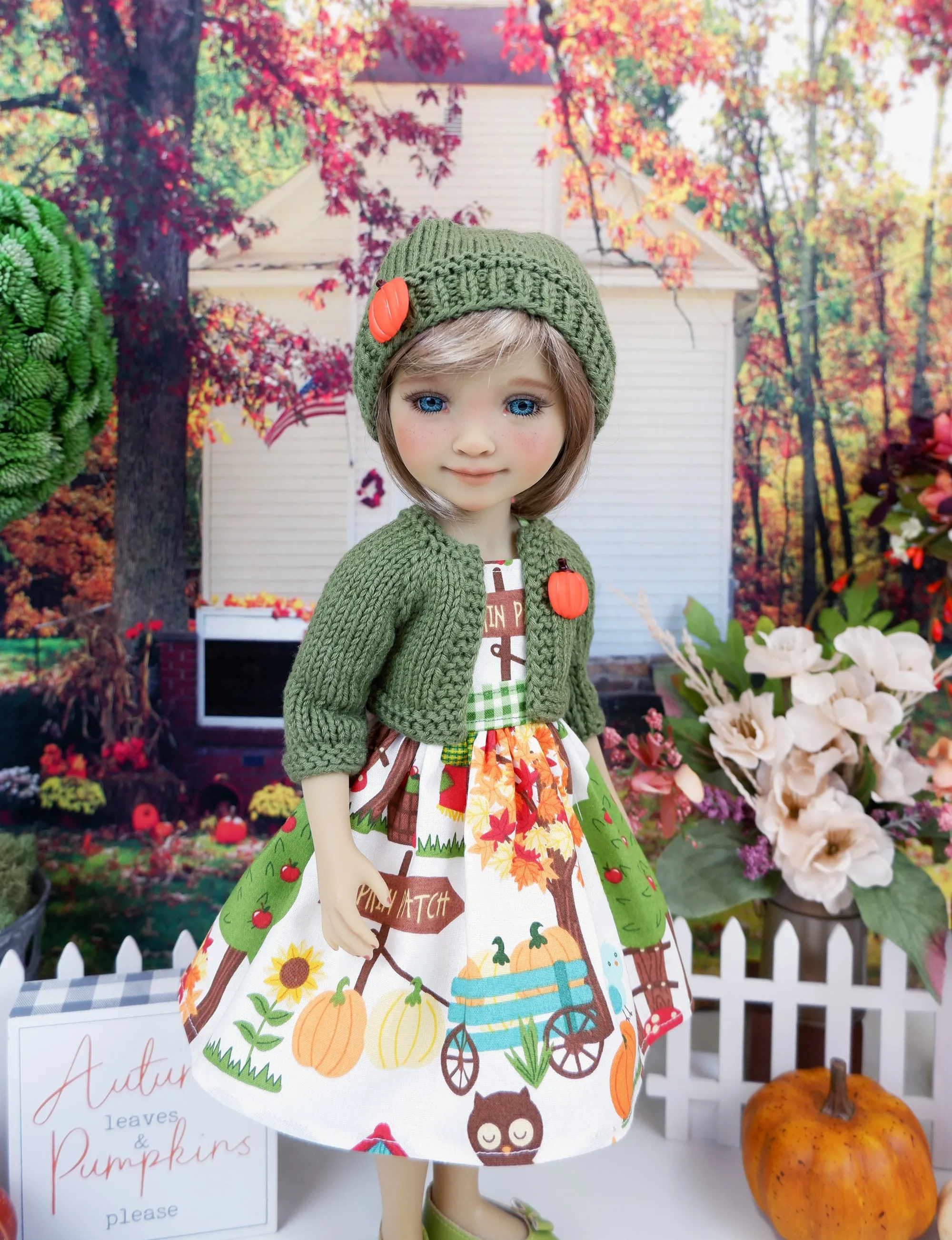 At the Pumpkin Patch - dress and sweater set with shoes for Ruby Red Fashion Friends doll