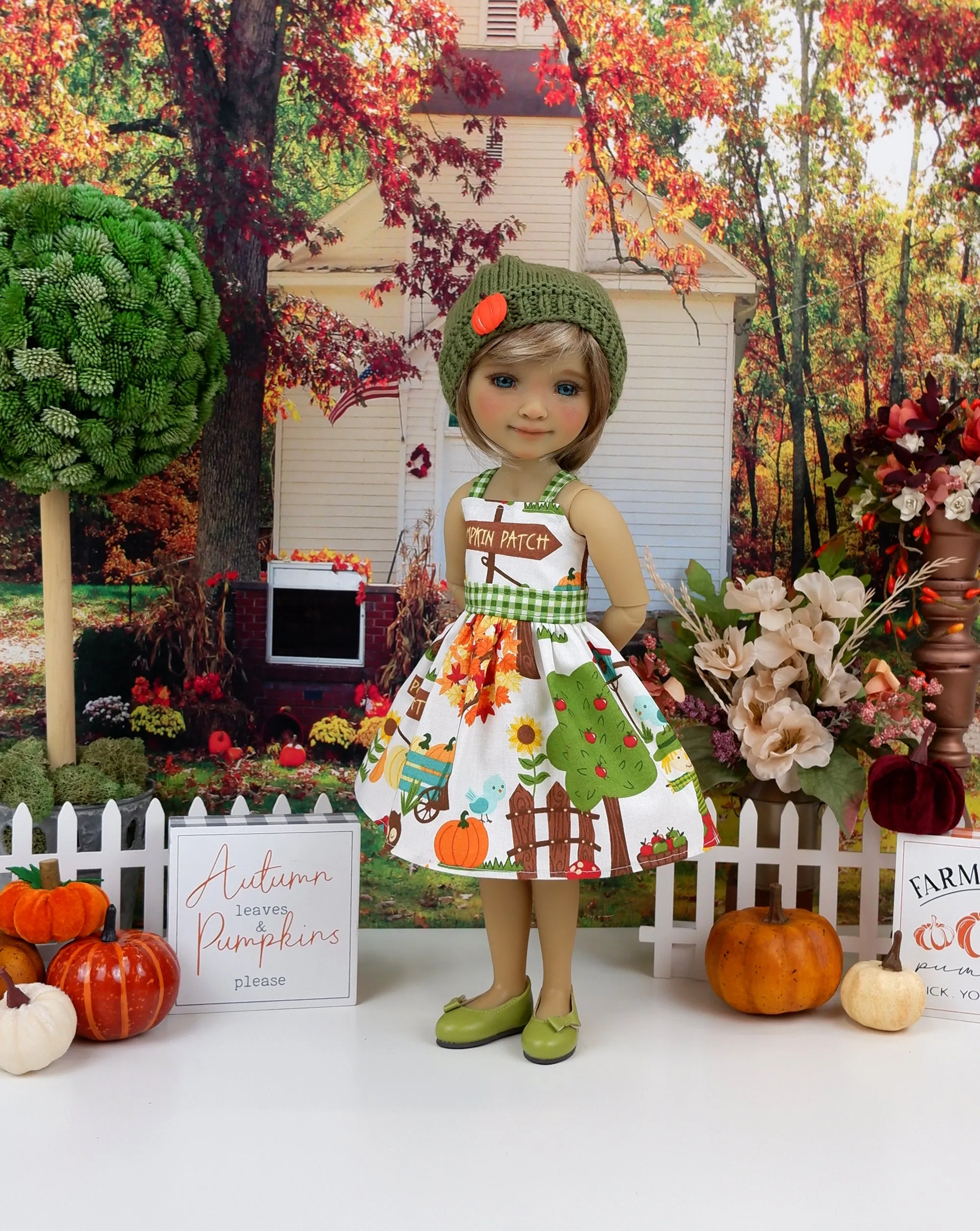 At the Pumpkin Patch - dress and sweater set with shoes for Ruby Red Fashion Friends doll