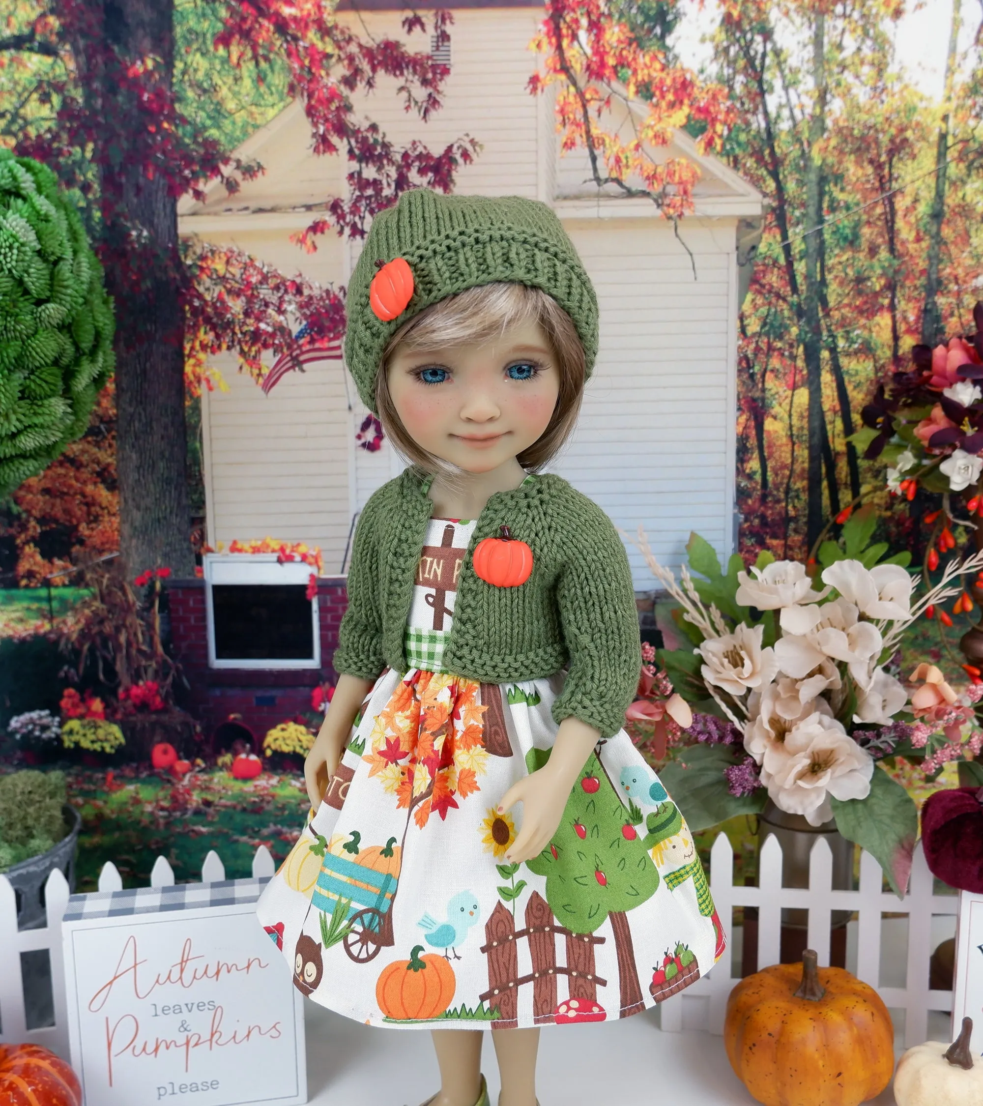 At the Pumpkin Patch - dress and sweater set with shoes for Ruby Red Fashion Friends doll