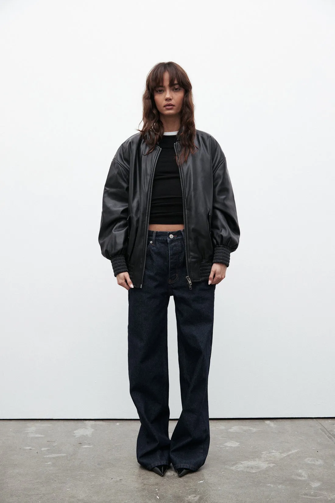 Bayse Selene Oversized Bomber Jacket - Black
