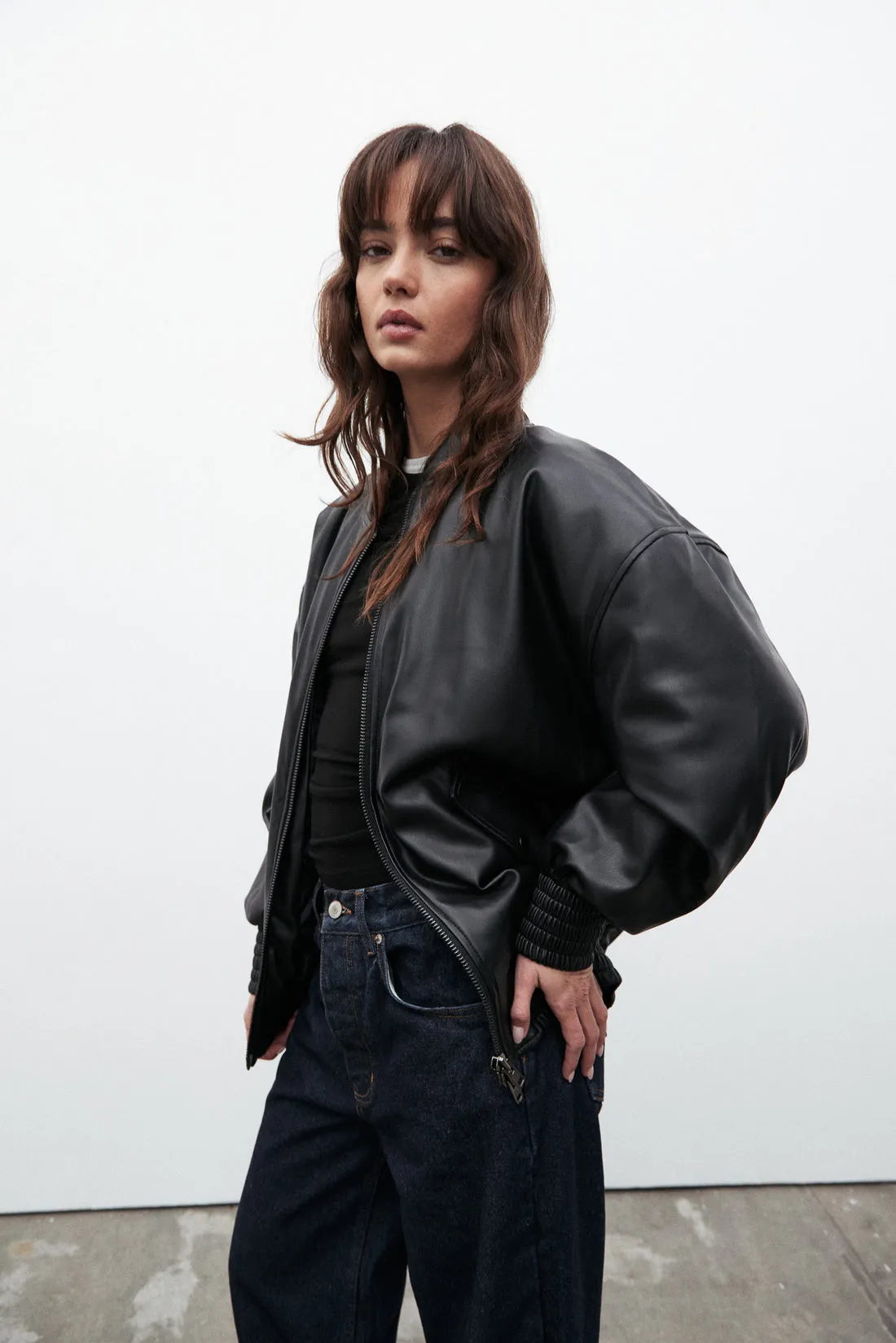Bayse Selene Oversized Bomber Jacket - Black