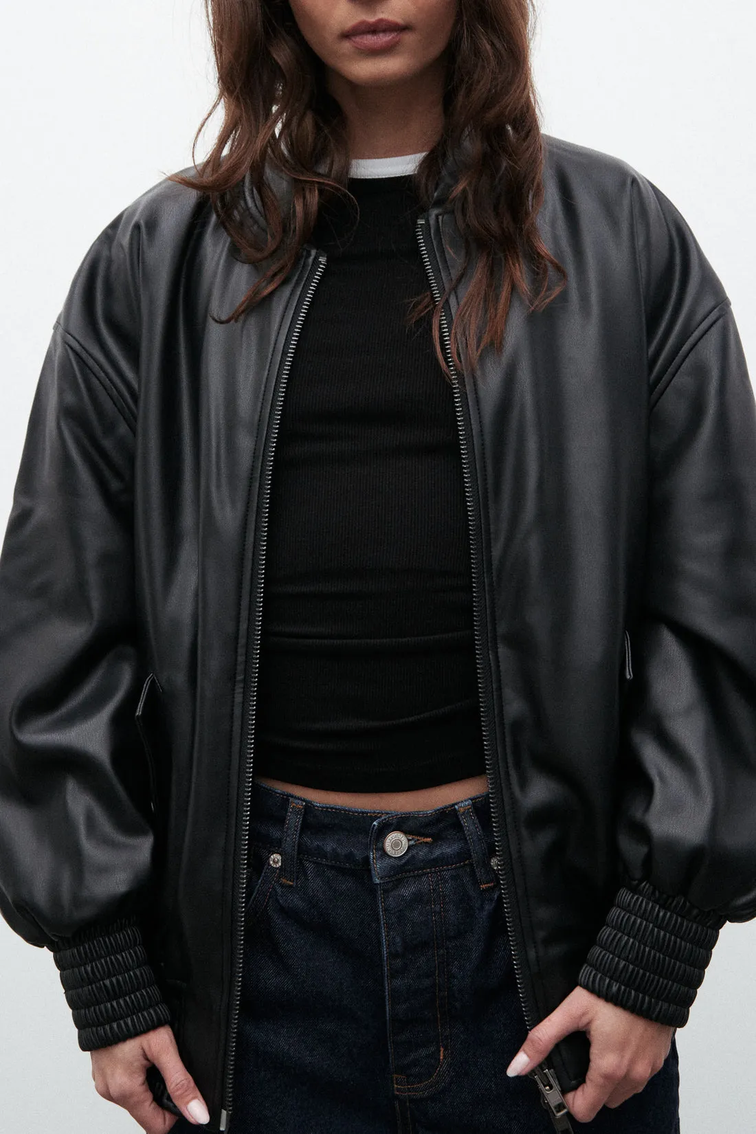 Bayse Selene Oversized Bomber Jacket - Black