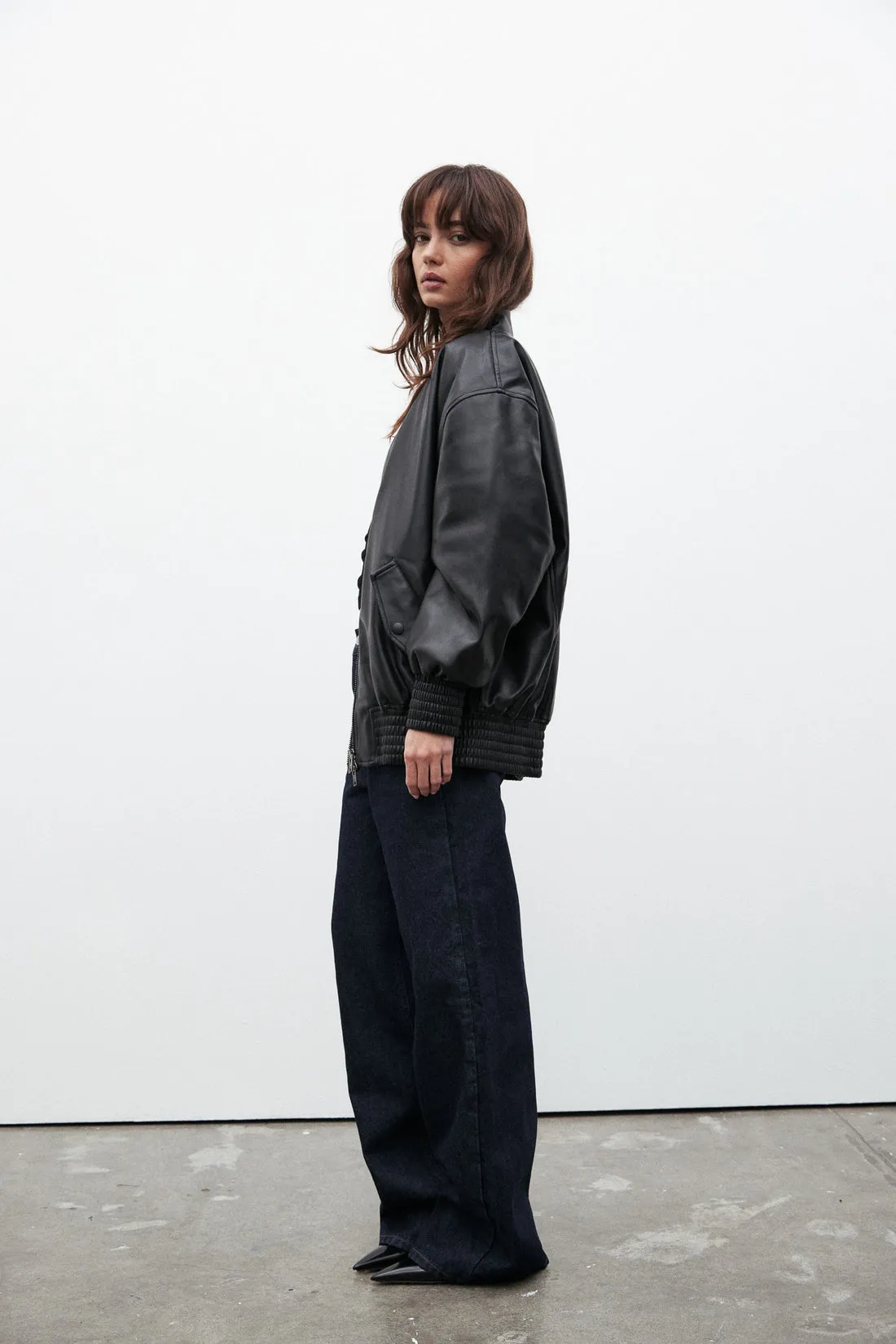 Bayse Selene Oversized Bomber Jacket - Black