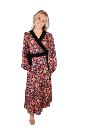 beyond by vera black and purple wrap maxi dress (L; retails for $330)