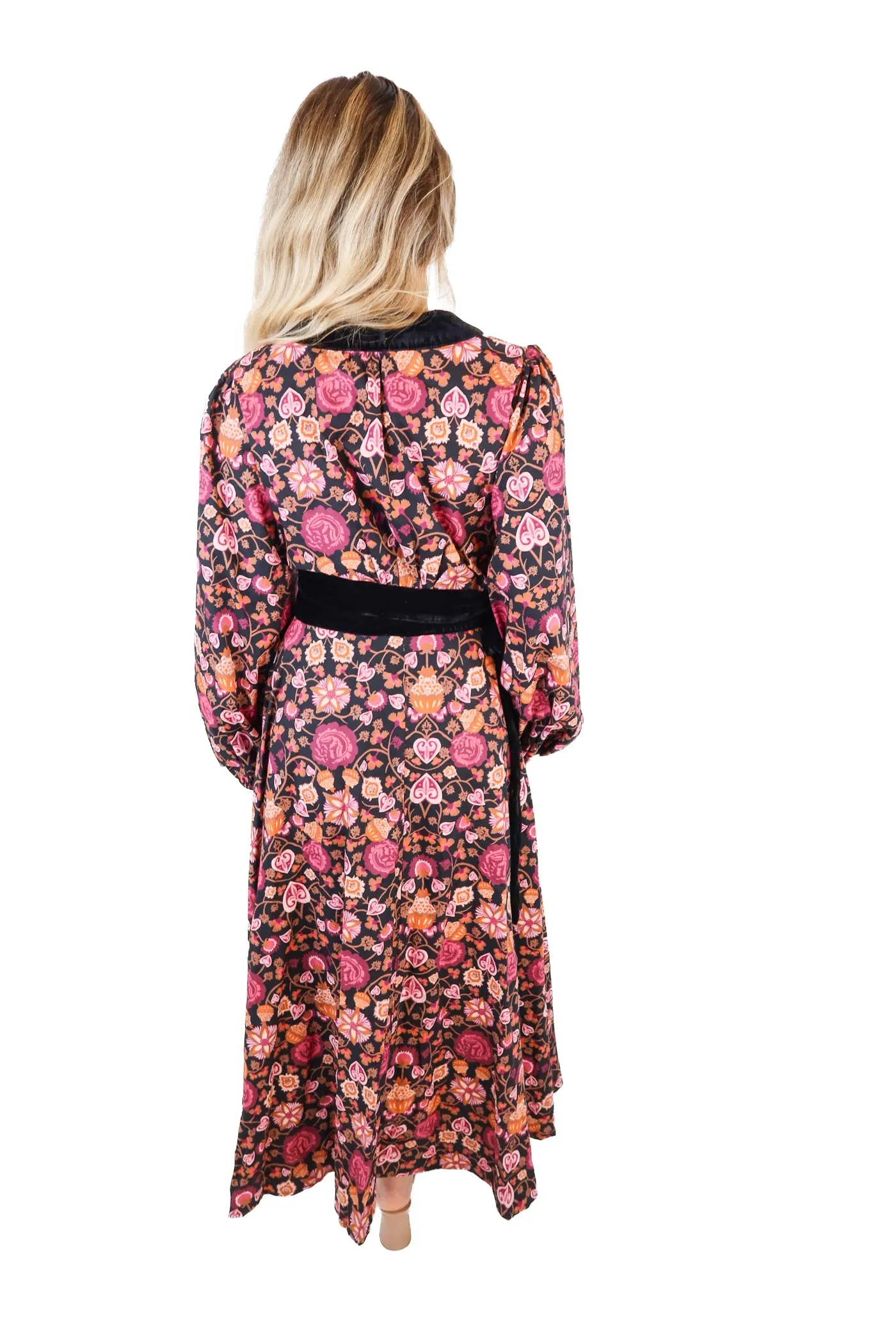 beyond by vera black and purple wrap maxi dress (L; retails for $330)