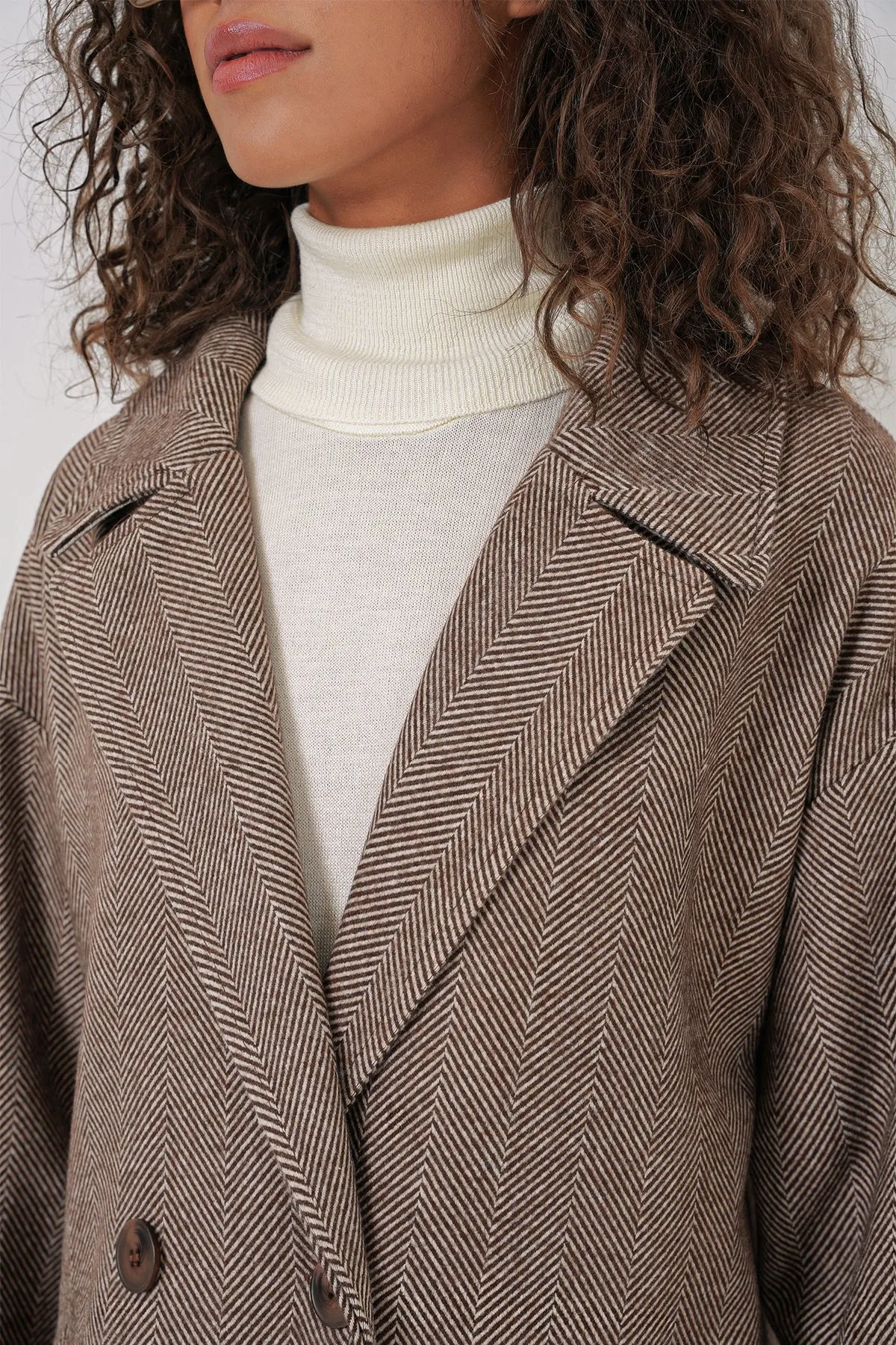 BGD Women Oversize Wide Cut Wool Long Coat - Dark Brown - Redwood City