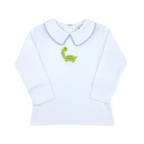 Boys Long-sleeve Collared Shirt with Crochet Dinosaur