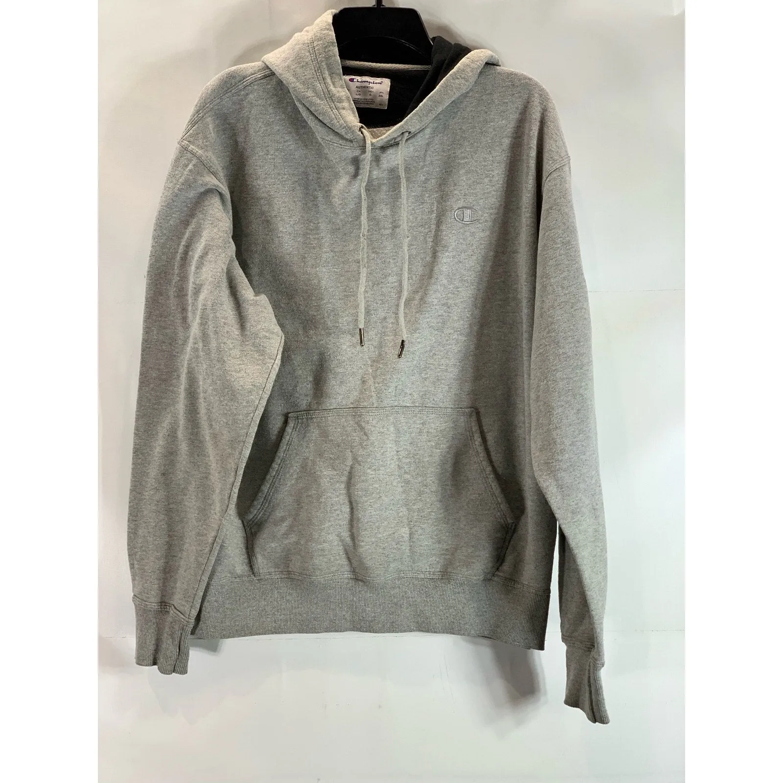 CHAMPION Men's Gray Powerblend C Logo Regular-Fit Pullover Hoodie SZ L