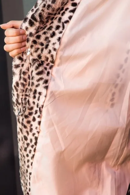 Cheetah Print Animal Print Faux Fur Knee Length Jack Coat