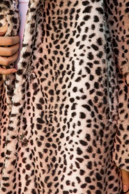 Cheetah Print Animal Print Faux Fur Knee Length Jack Coat