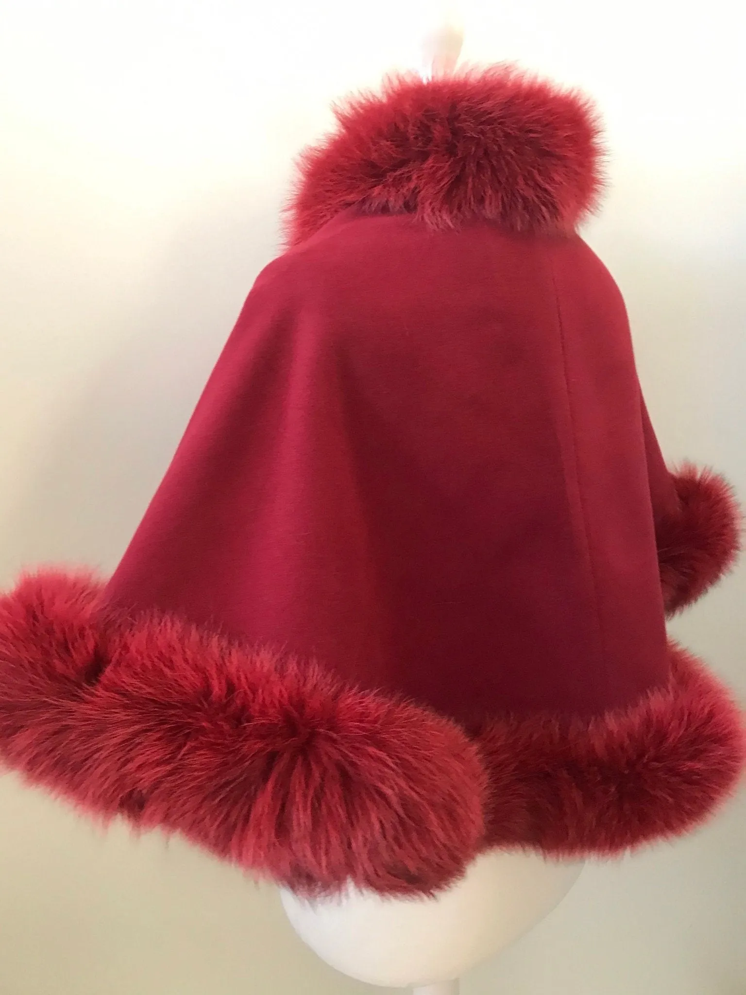 Cherry Short Winter Coat Cape Trim Fox Fur, Women's Poncho Jacket lined, Elegant Women's coat