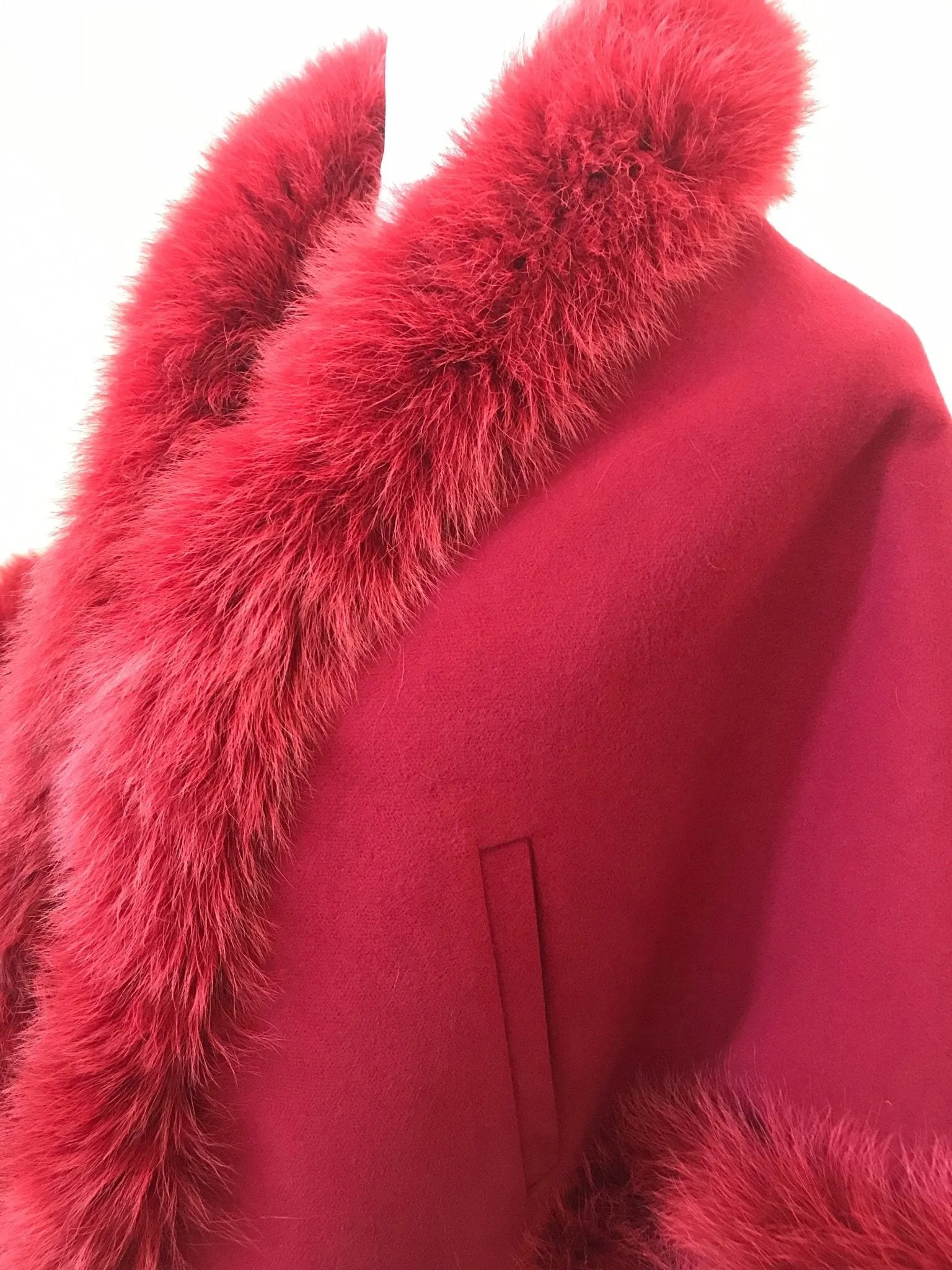 Cherry Short Winter Coat Cape Trim Fox Fur, Women's Poncho Jacket lined, Elegant Women's coat