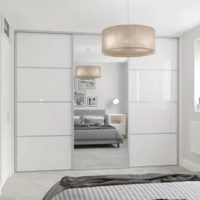 Classic Silver 3 Door White Mirror Sliding Wardrobe Door Kit