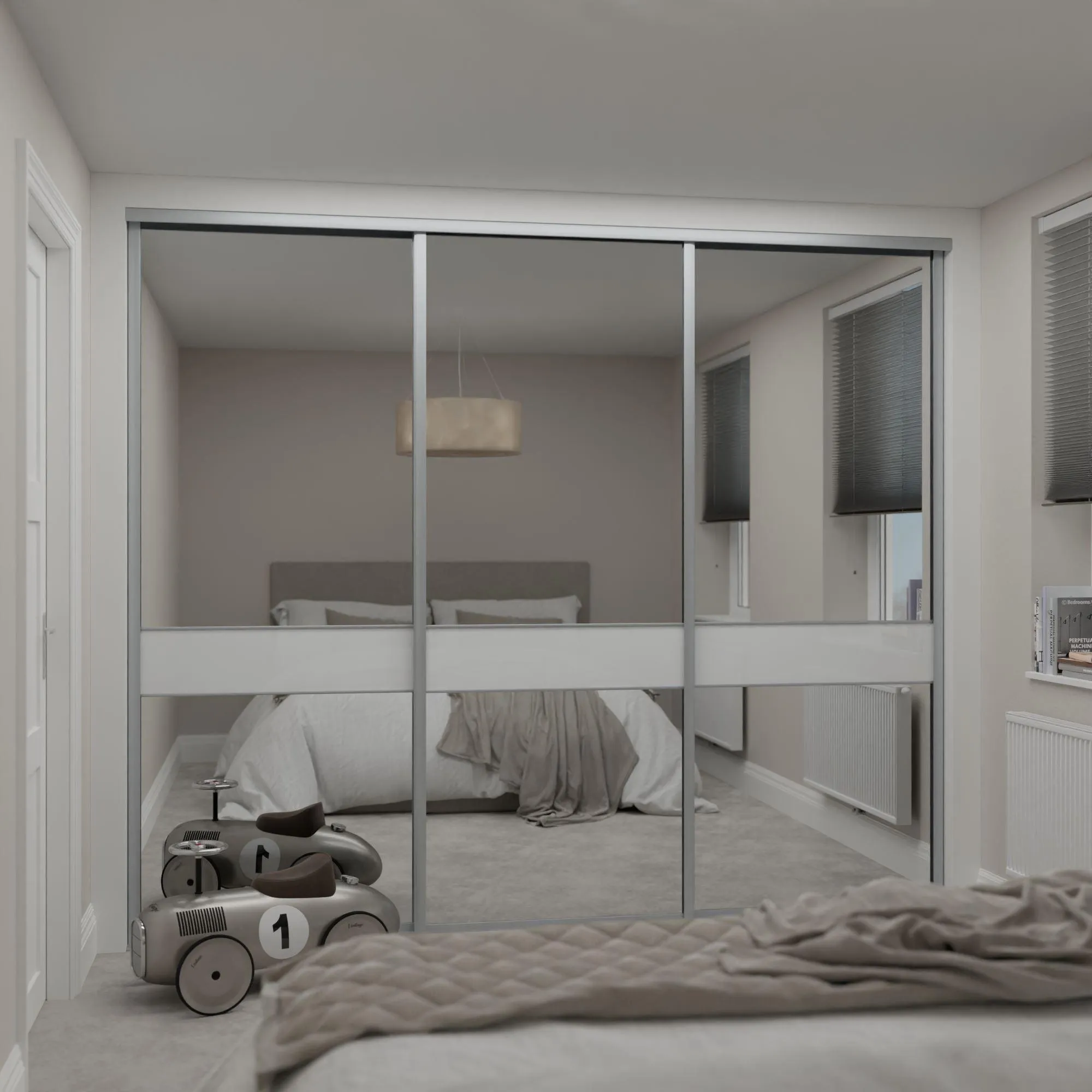 Classic Silver Frame 3 Door White Mirror Sliding Wardrobe Door Kit