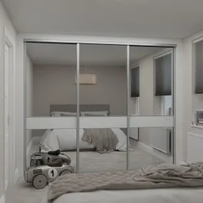 Classic Silver Frame 3 Door White Mirror Sliding Wardrobe Door Kit