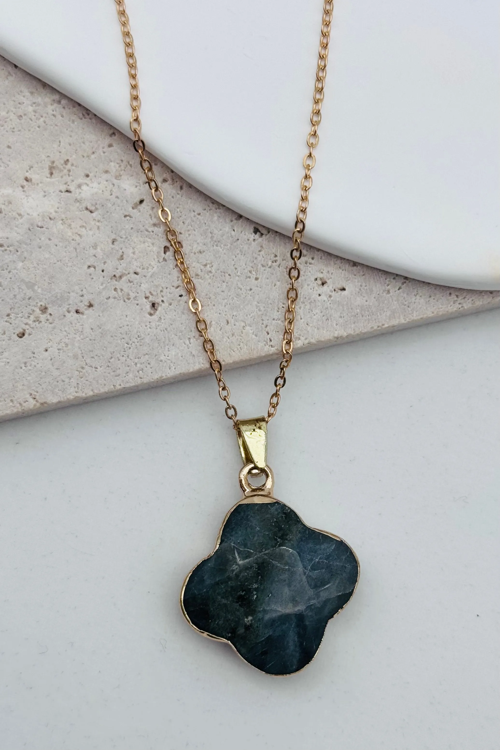 Clover Stone Pendant Necklace
