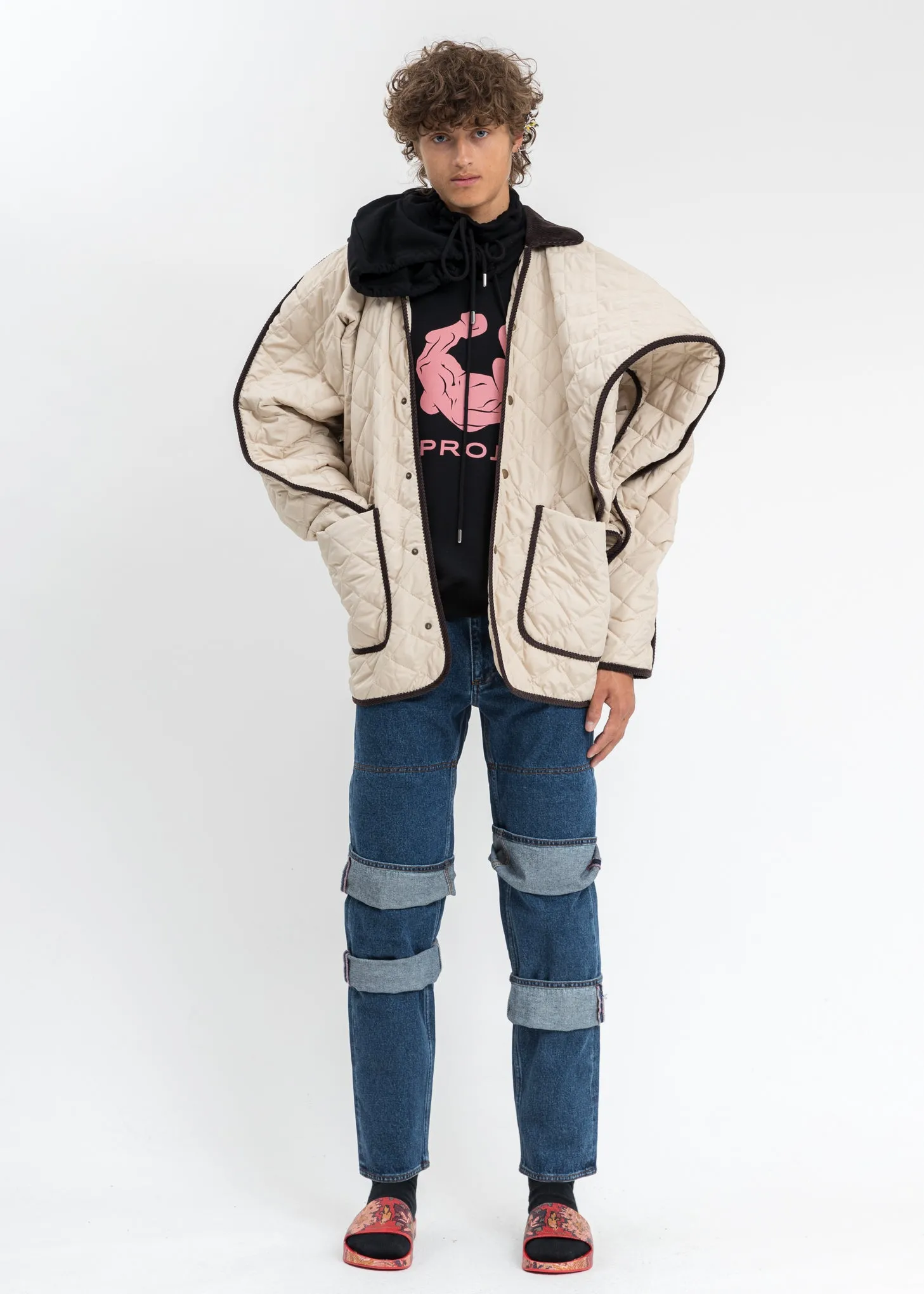 Cream And Dark Brown Quilted Penguin Jacket