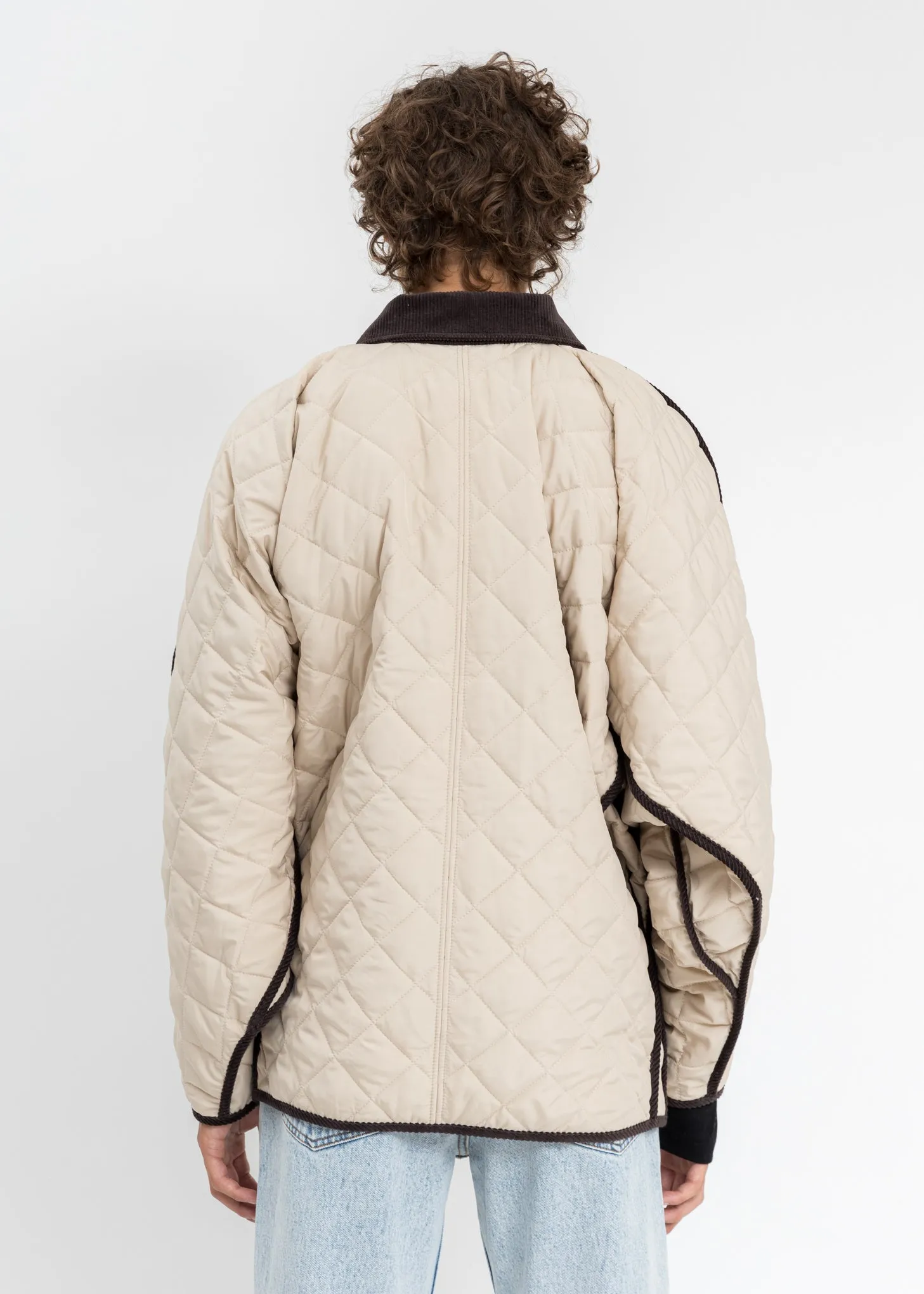 Cream And Dark Brown Quilted Penguin Jacket