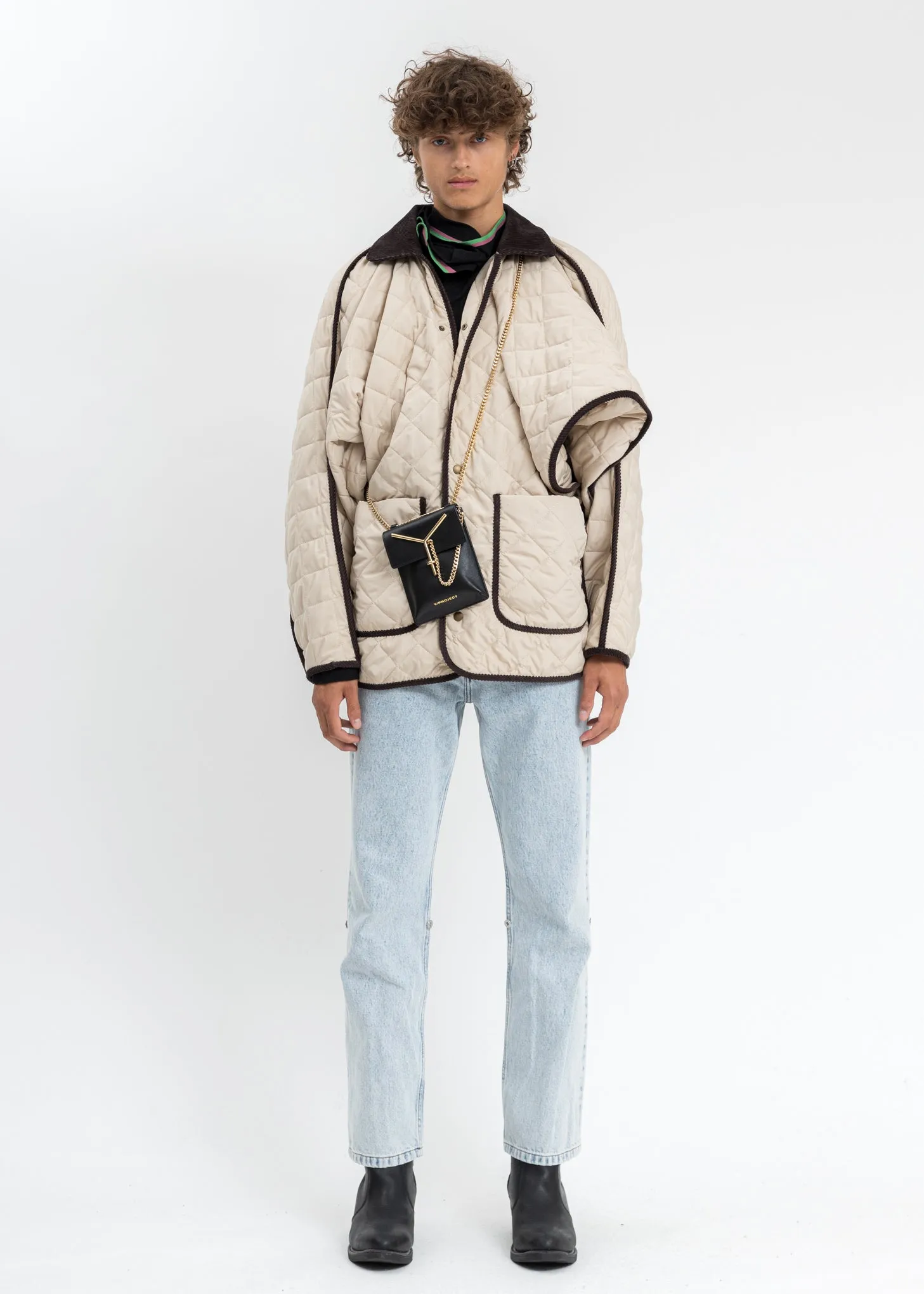 Cream And Dark Brown Quilted Penguin Jacket