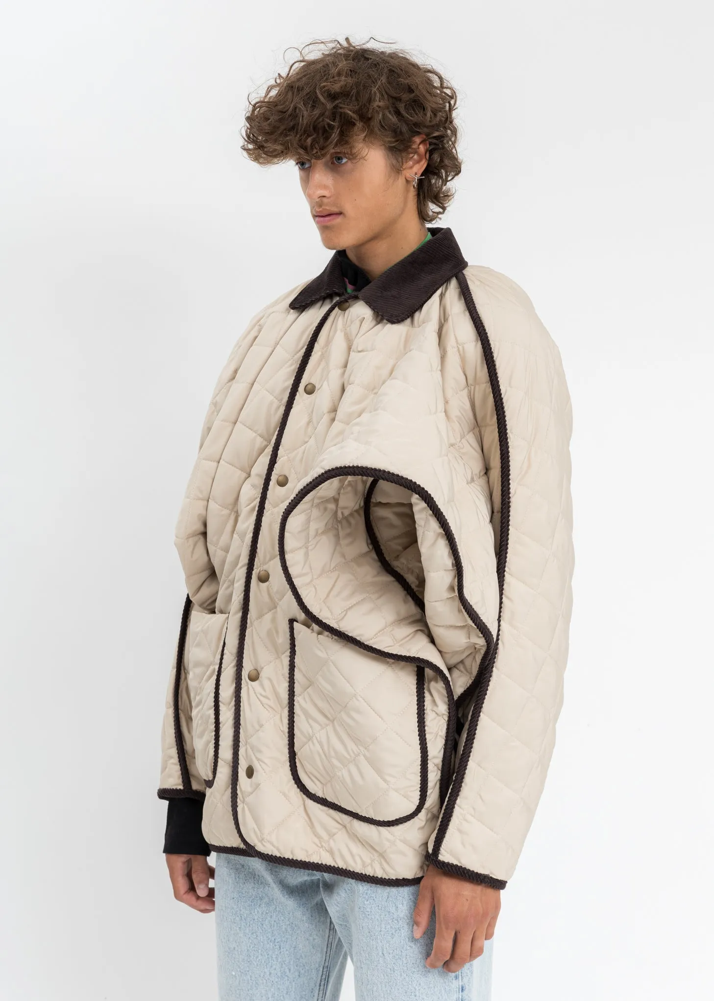 Cream And Dark Brown Quilted Penguin Jacket