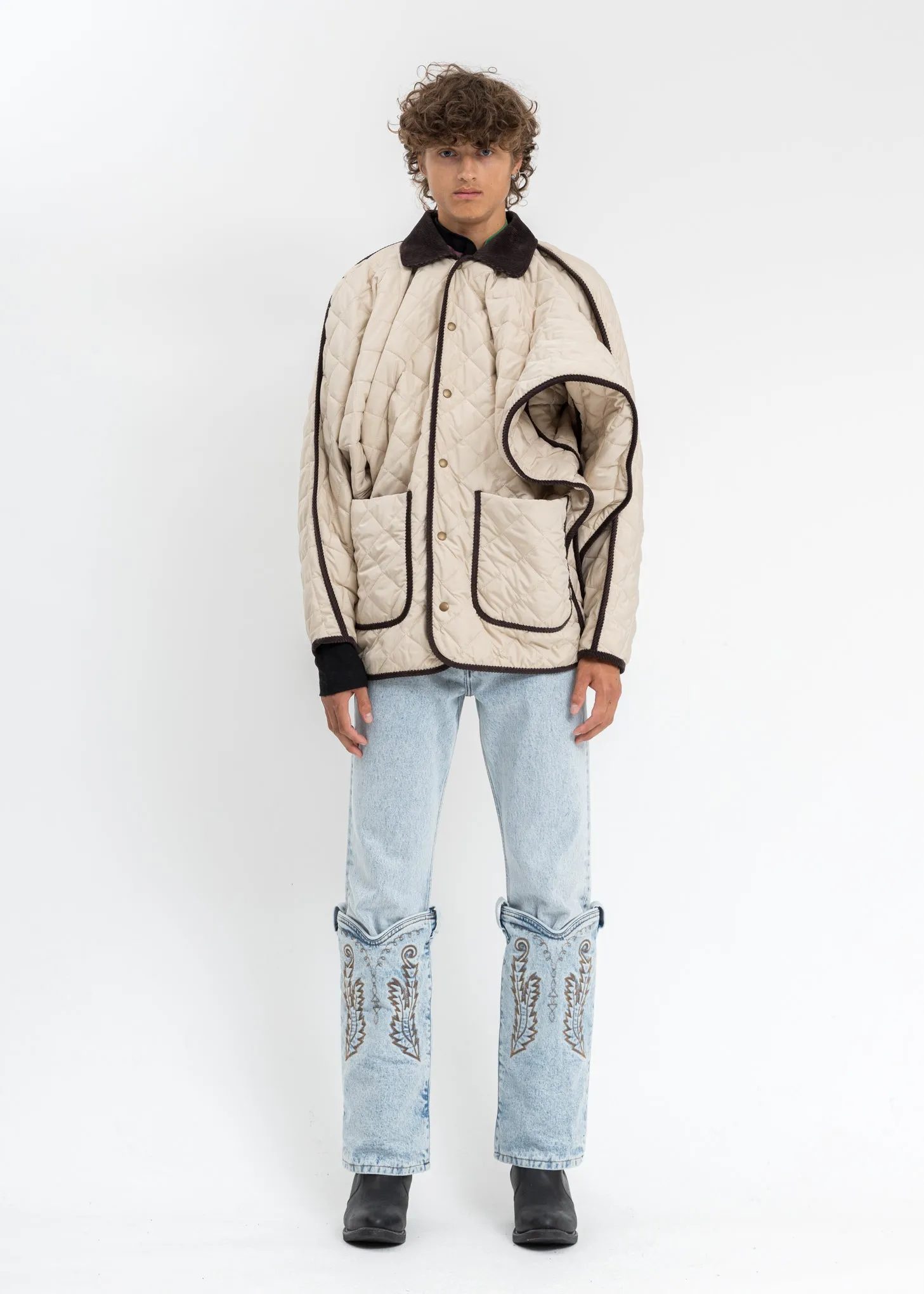 Cream And Dark Brown Quilted Penguin Jacket