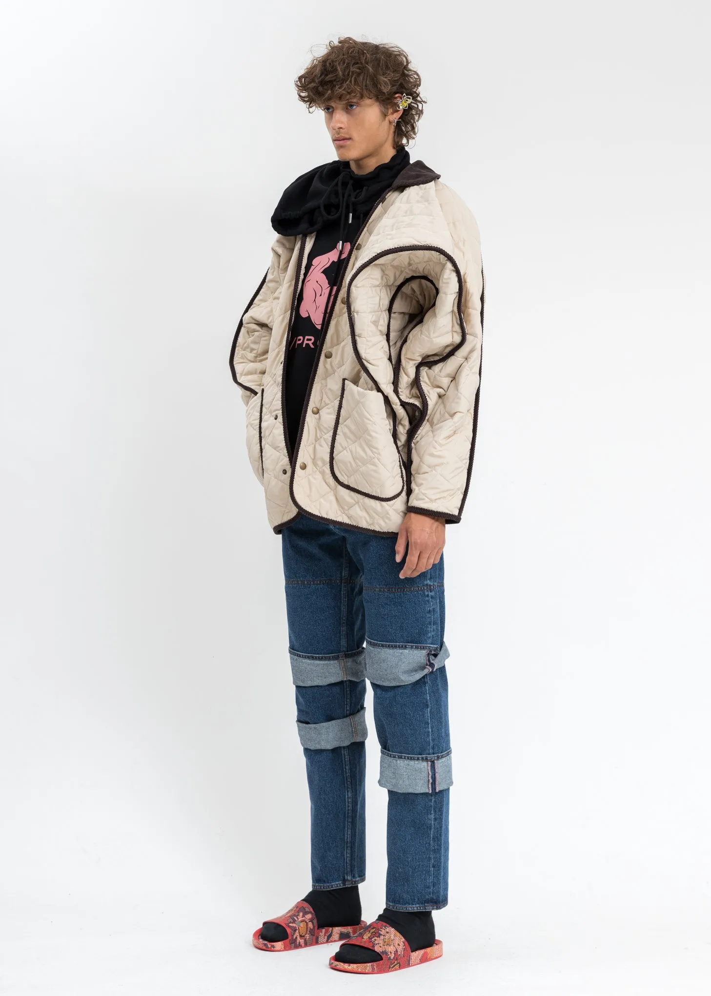 Cream And Dark Brown Quilted Penguin Jacket