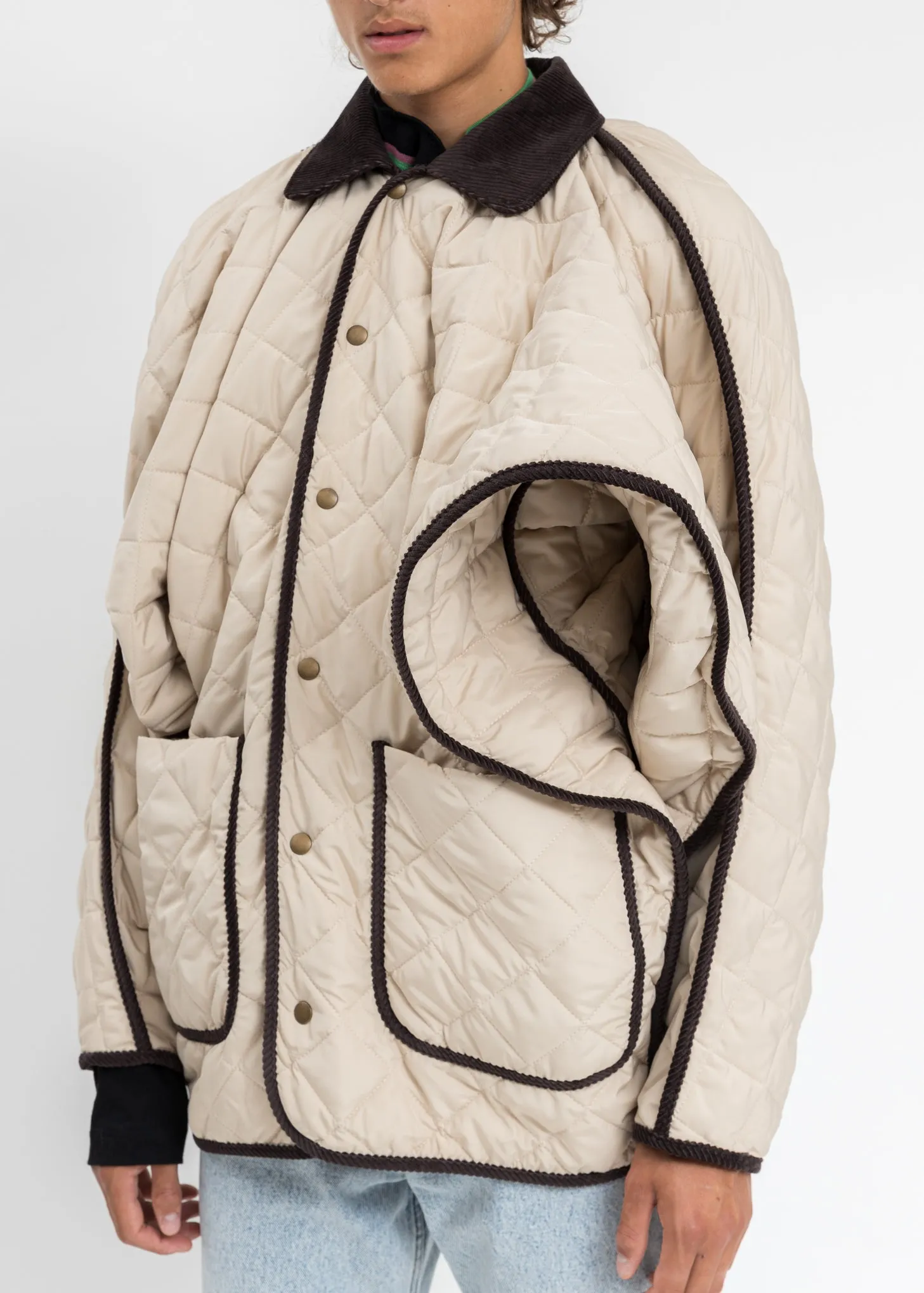 Cream And Dark Brown Quilted Penguin Jacket
