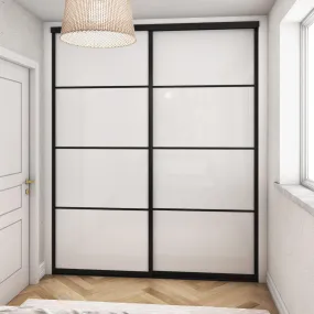 Curve Brushed Black Frame 2 Door White Glass Sliding Wardrobe Kit