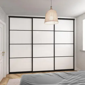 Curve Brushed Black Frame 3 Door White Glass Sliding Wardrobe Kit