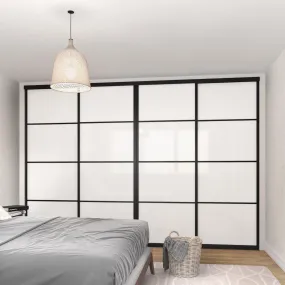 Curve Brushed Black Frame 4 Door White Glass Sliding Wardrobe Kit