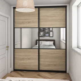 Curve Brushed Black Frame Grey Oak 2 Door Mirror Sliding Wardrobe Kit