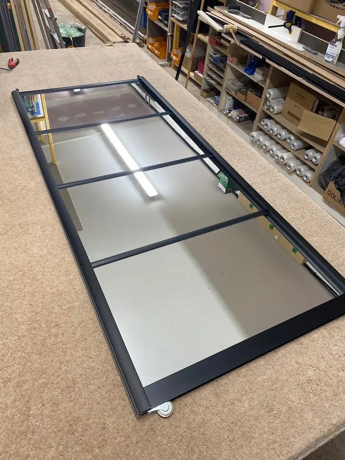 Curve Brushed Black Frame Mirror 4 Door Sliding Wardrobe Kit