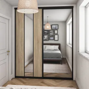 Curve Brushed Black Frame Oak 2 Door Mirror Sliding Wardrobe Kit
