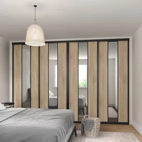 Curve Brushed Black Frame Oak 4 Door Mirror Sliding Wardrobe Kit