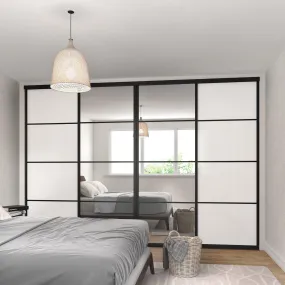Curve Brushed Black Frame White Glass 4 Door Mirror Sliding Wardrobe Kit