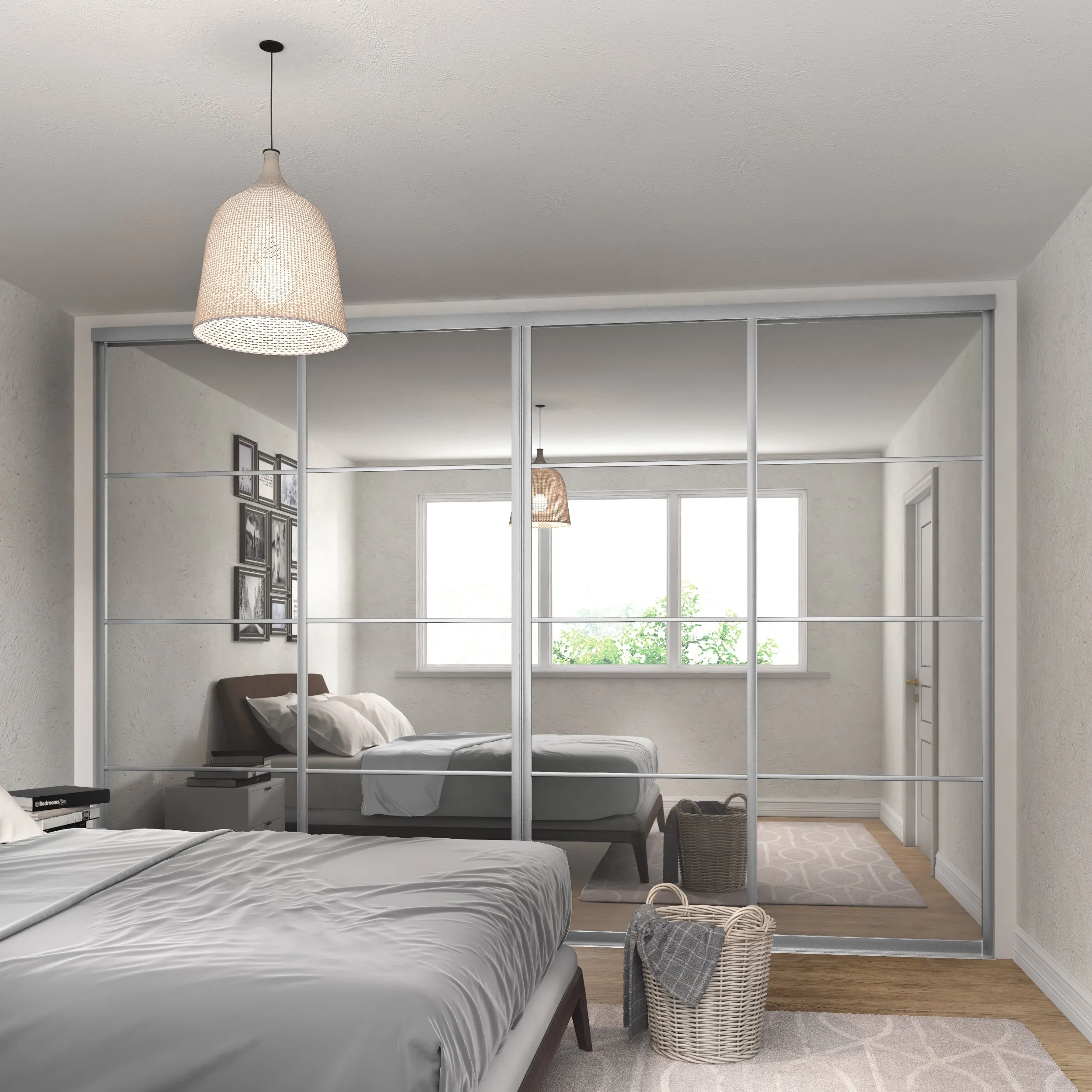 Curve Satin Silver Frame 4 Door Mirror Sliding Wardrobe Kit