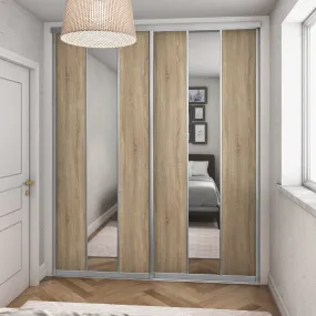 Curve Satin Silver Frame Oak 2 Door Mirror Sliding Wardrobe Kit