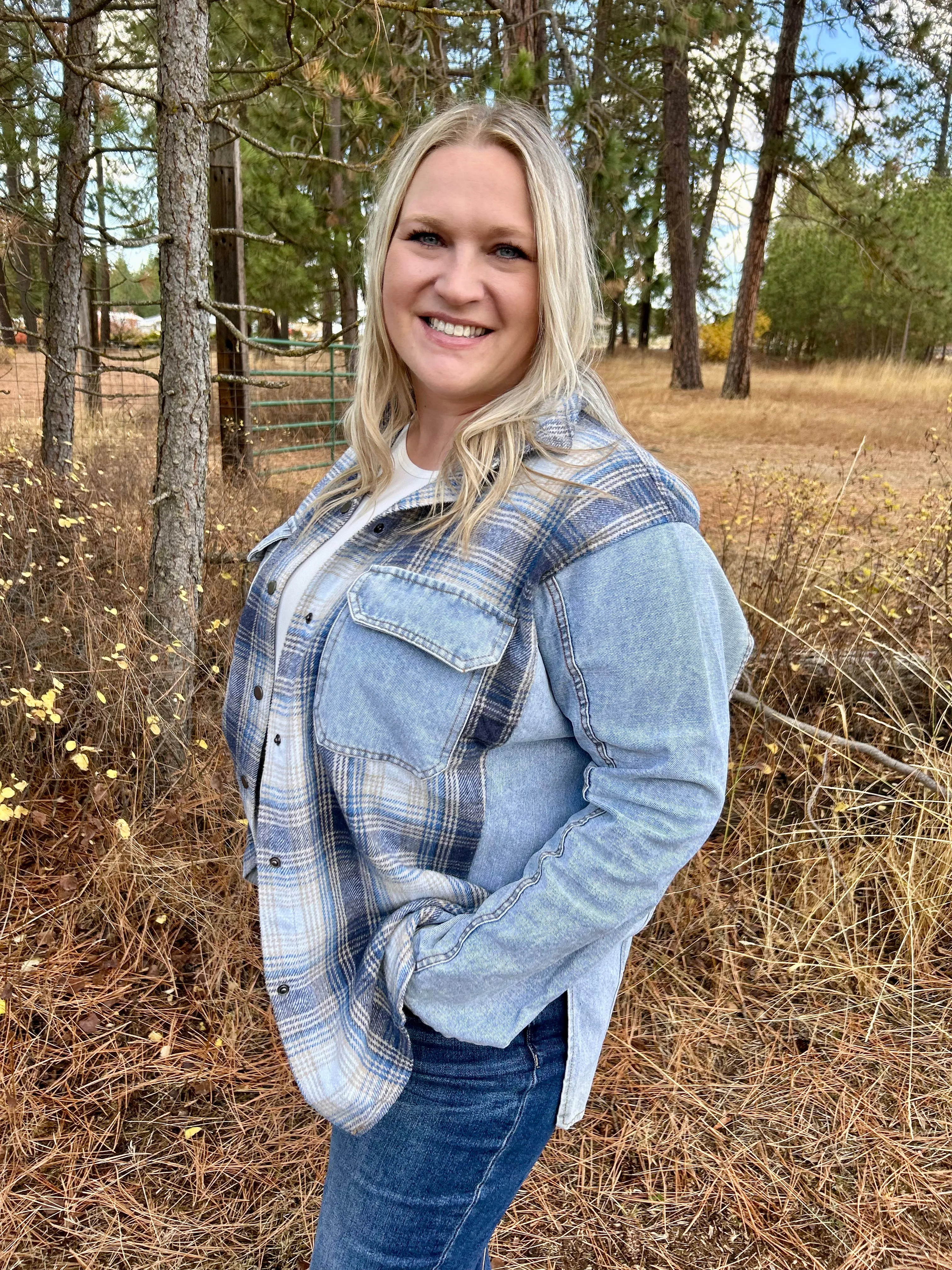 Curvy Plaid/Denim Shacket FINAL SALE!