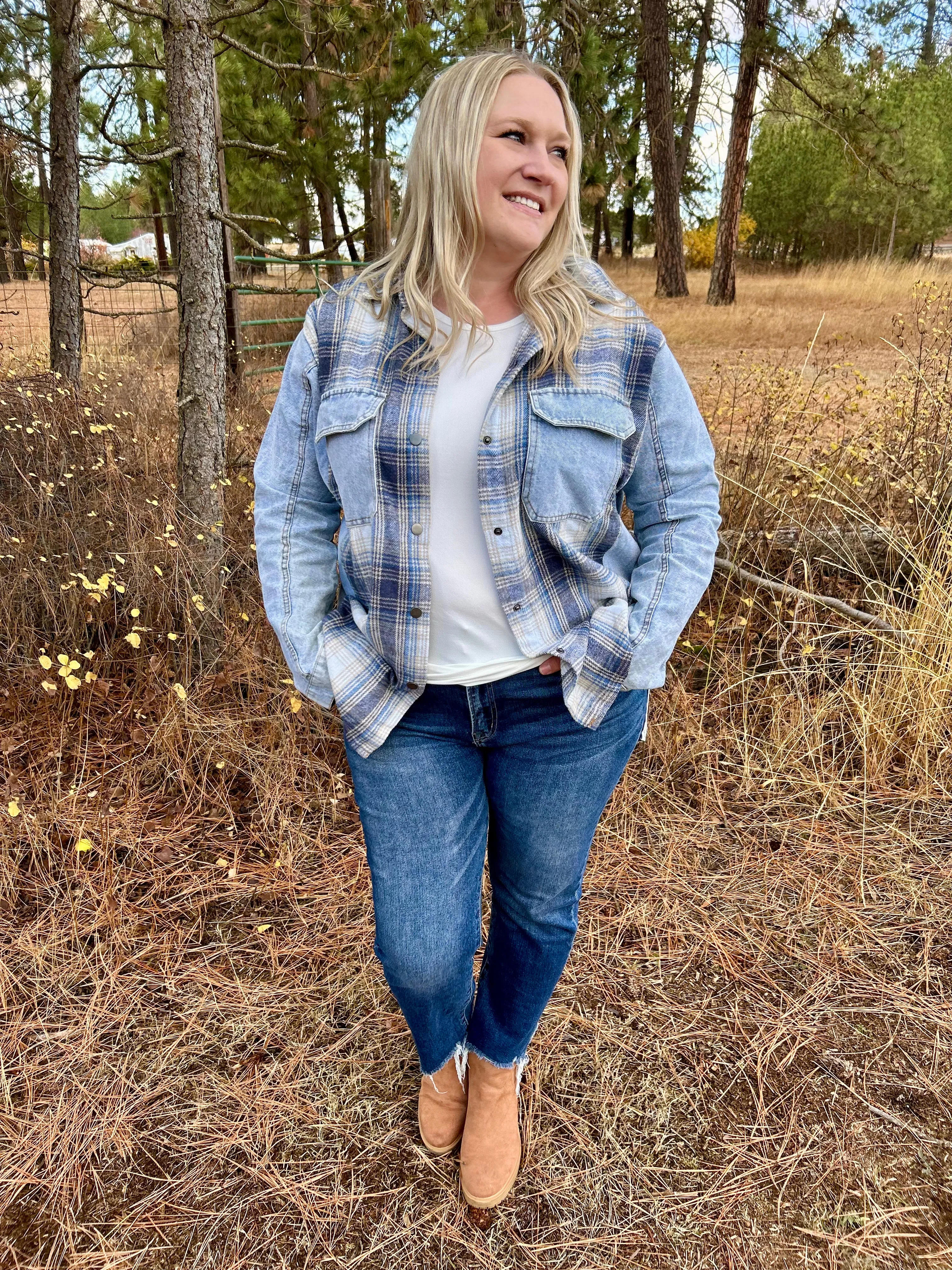 Curvy Plaid/Denim Shacket FINAL SALE!