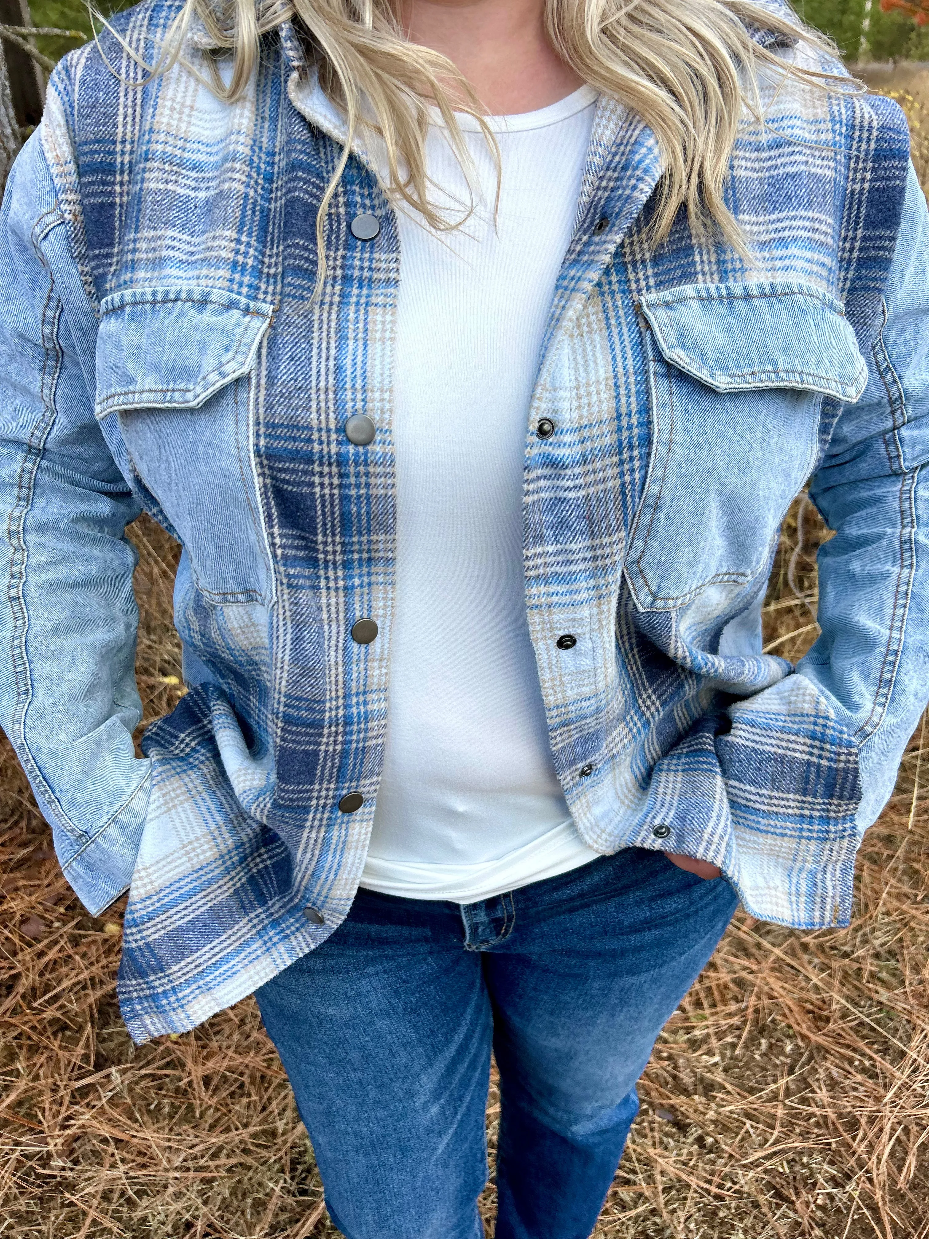 Curvy Plaid/Denim Shacket FINAL SALE!