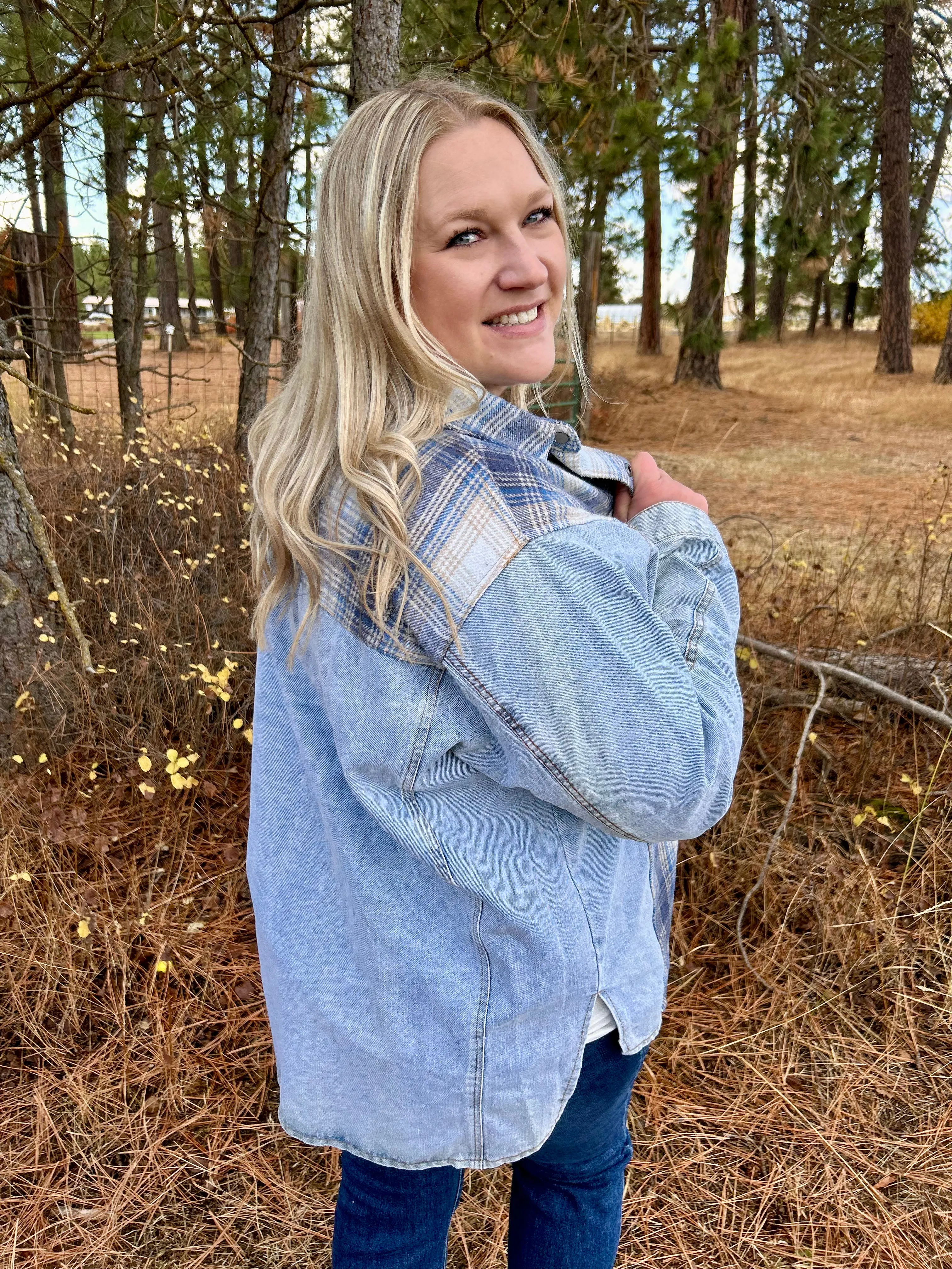 Curvy Plaid/Denim Shacket FINAL SALE!