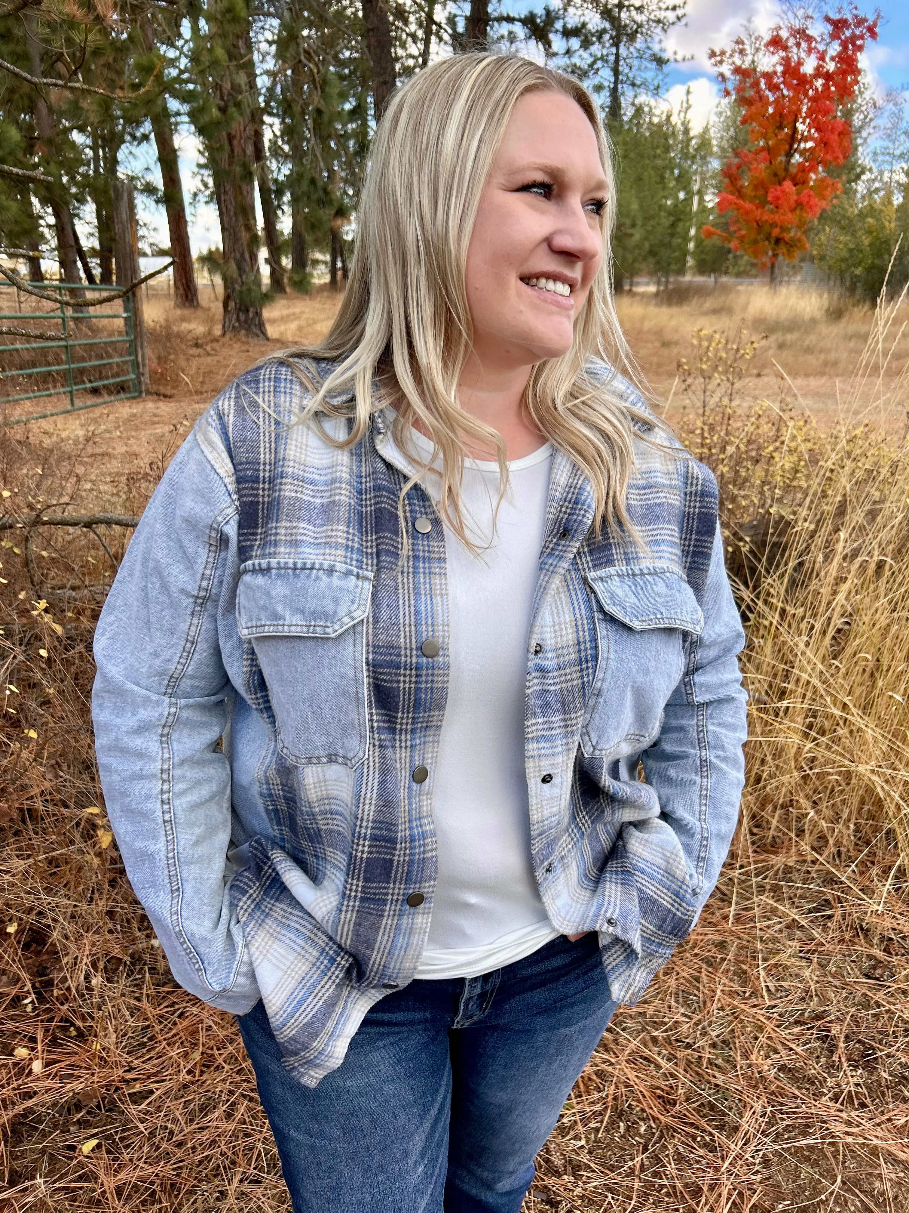 Curvy Plaid/Denim Shacket FINAL SALE!