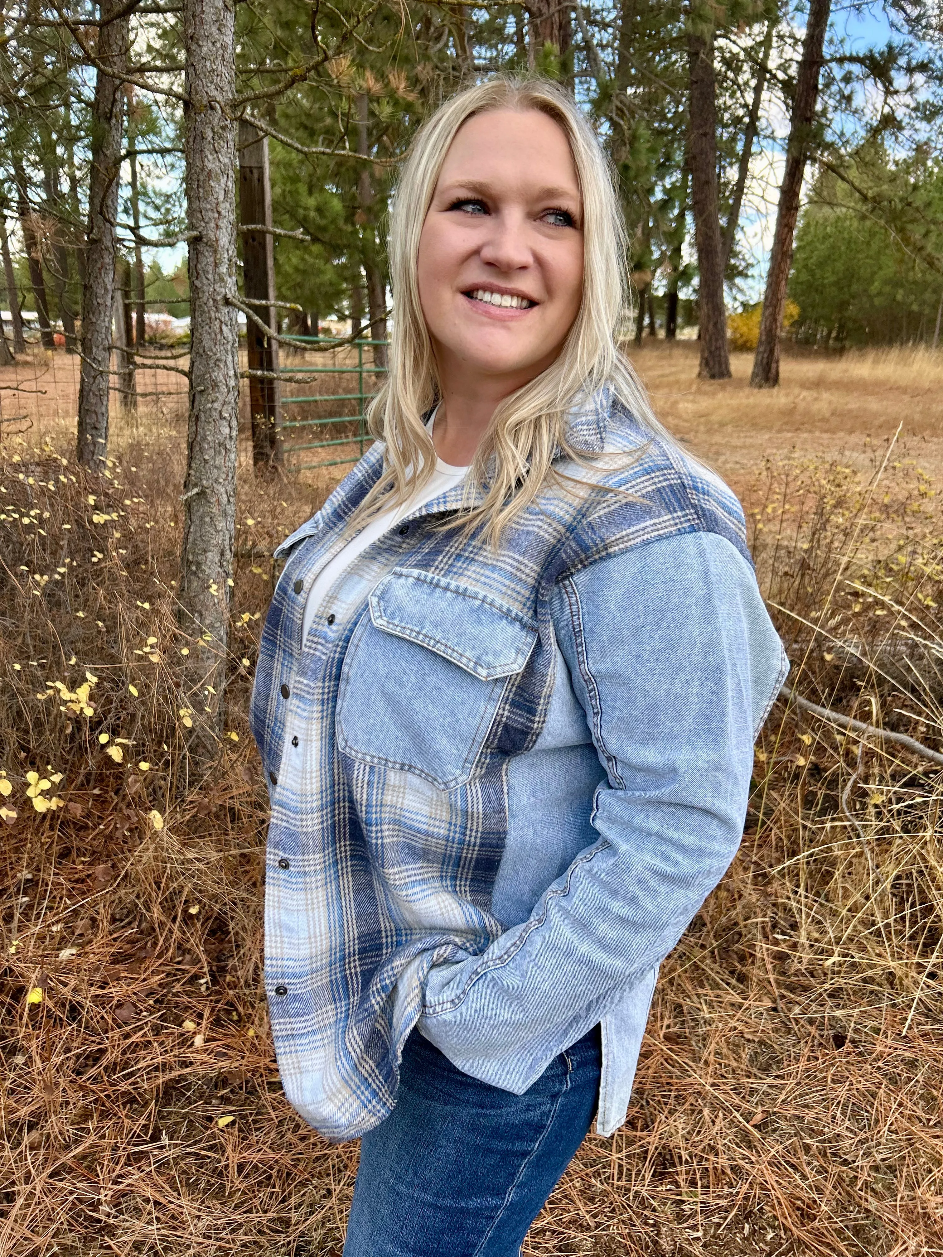 Curvy Plaid/Denim Shacket FINAL SALE!