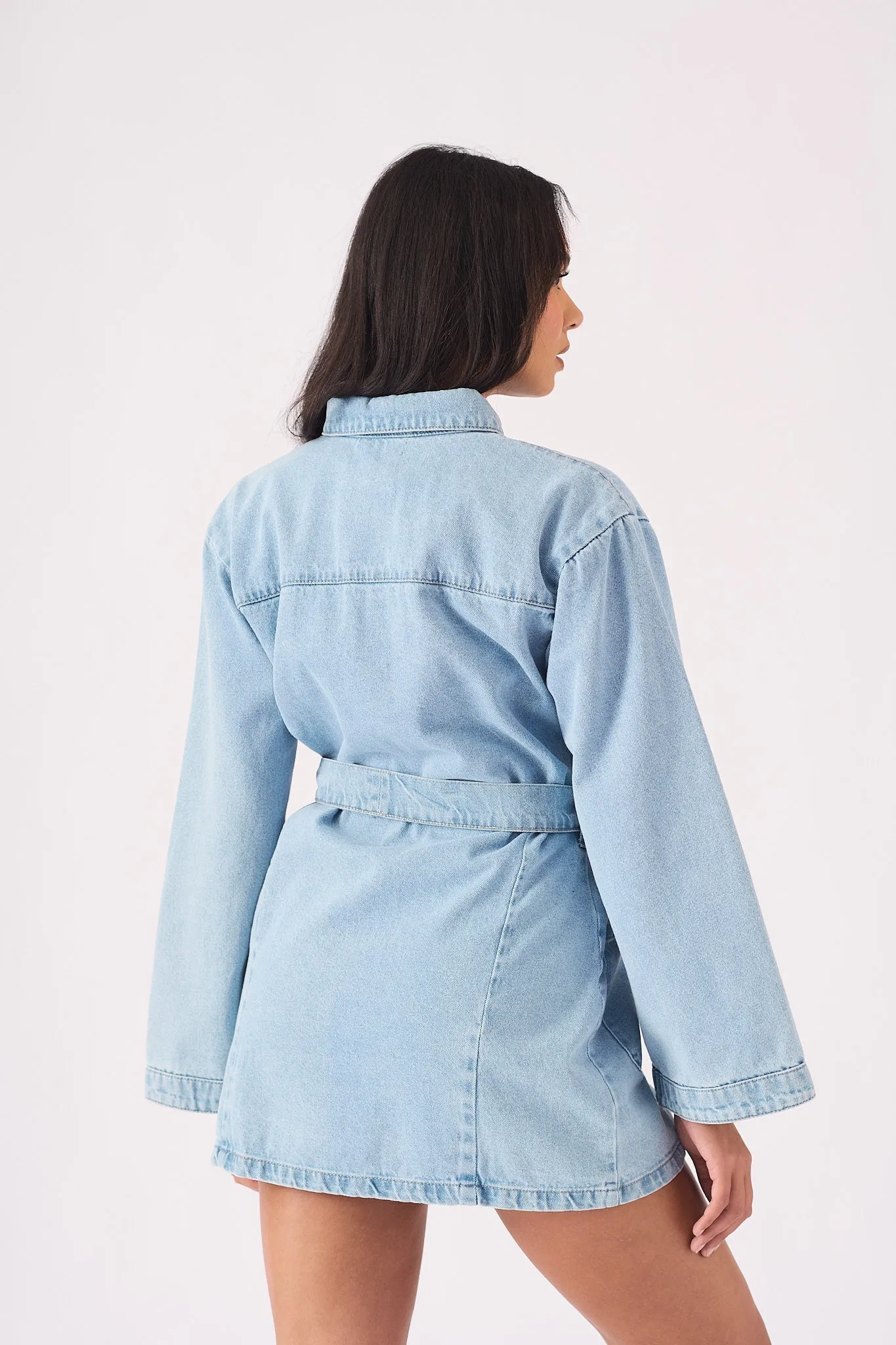 DENIM TIE WRAP DRESS  - LIGHT BLUE WASH