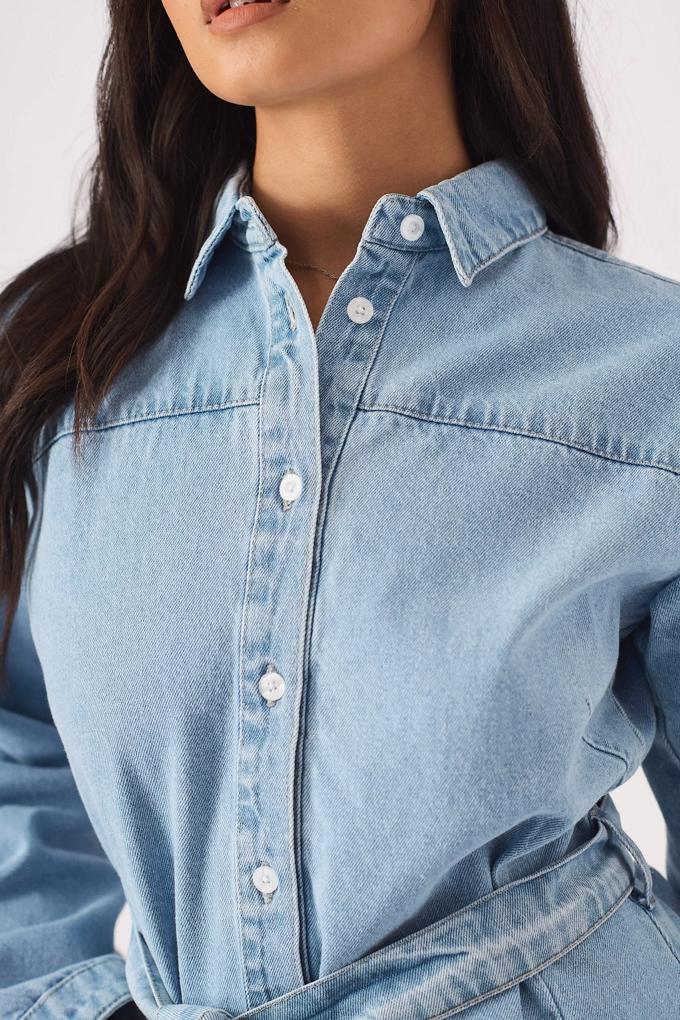 DENIM TIE WRAP DRESS  - LIGHT BLUE WASH