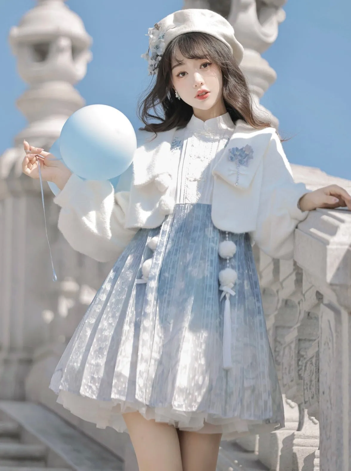 Dress Short Blue Chinese Fur Coat Ice