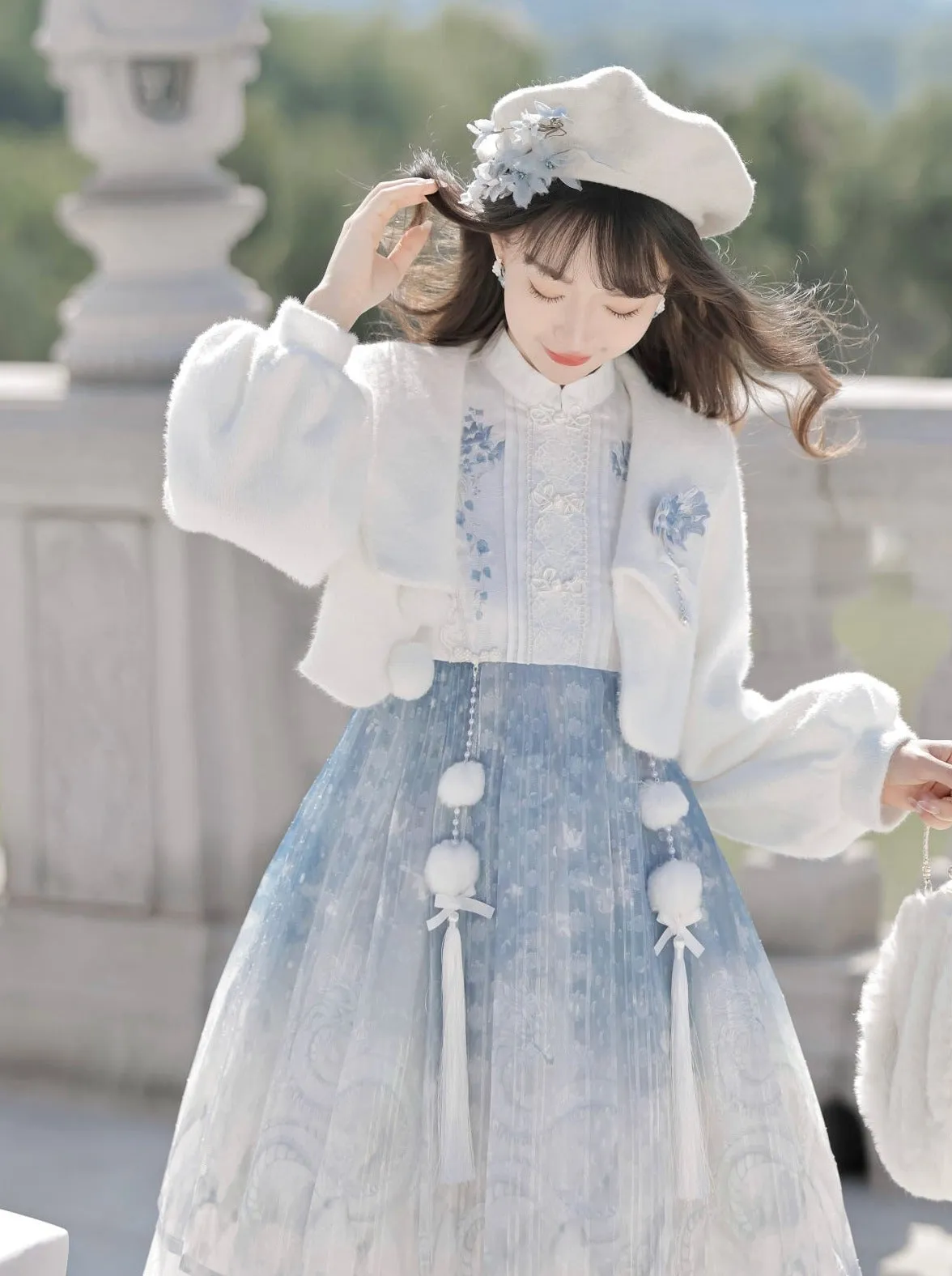 Dress Short Blue Chinese Fur Coat Ice