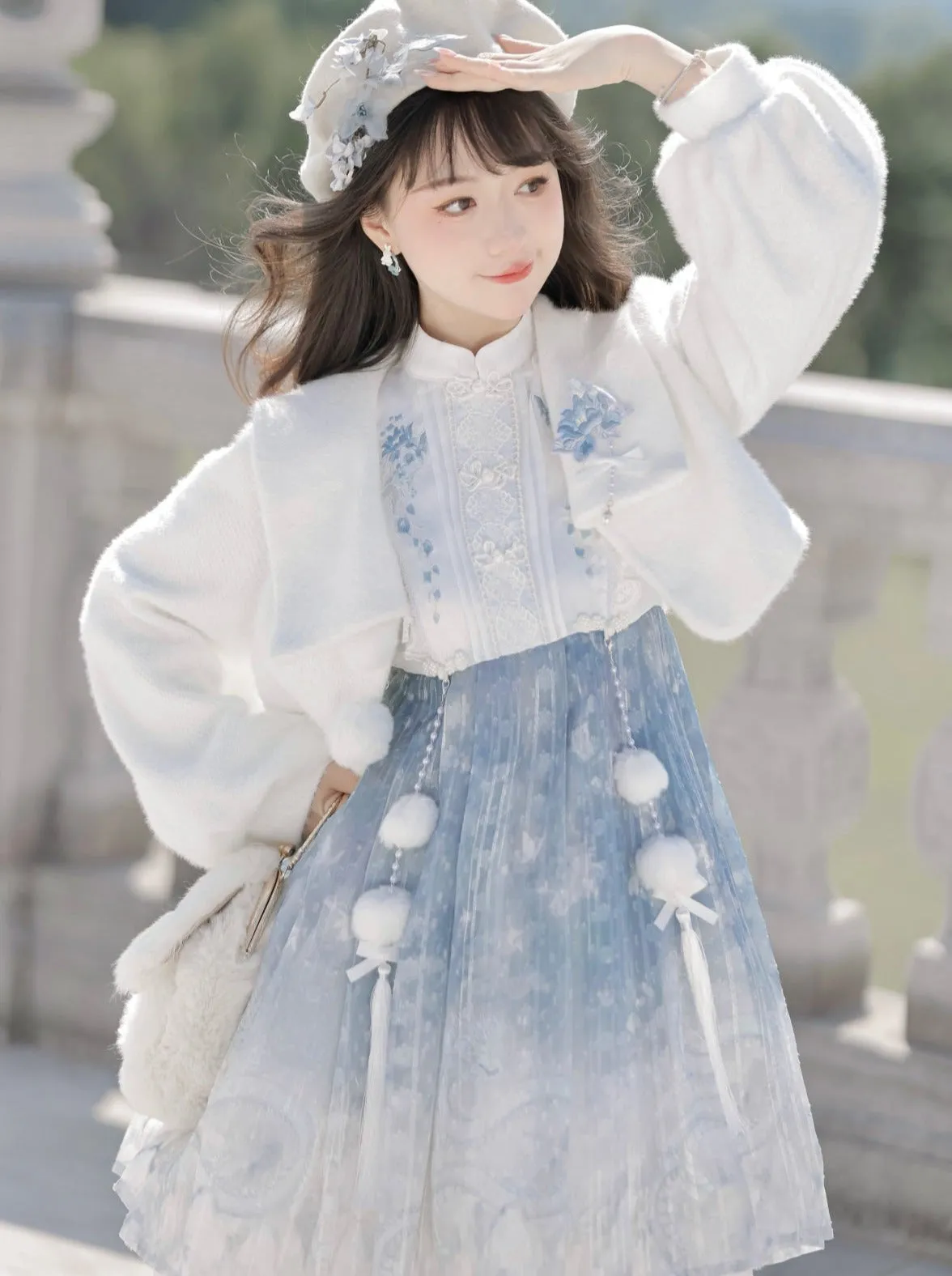 Dress Short Blue Chinese Fur Coat Ice